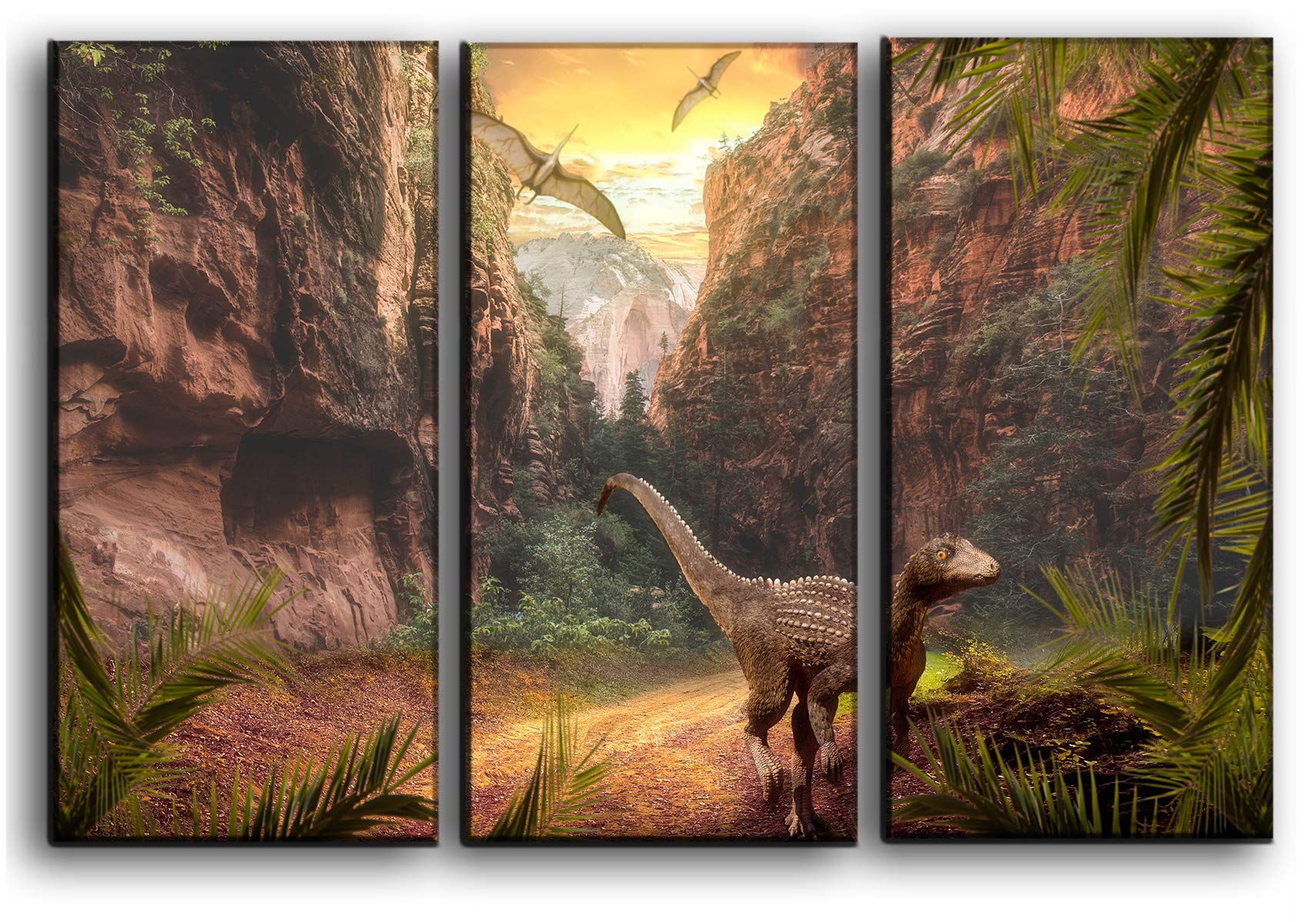 3-Piece Dinosaur Wall Art Canvas Print Set - Large 22x33 Inch Nature Theme Wall Decor for Living Room, Nursery & Kids Bedroom - Wild Animal Picture Painting Poster for Home & Office Decoration