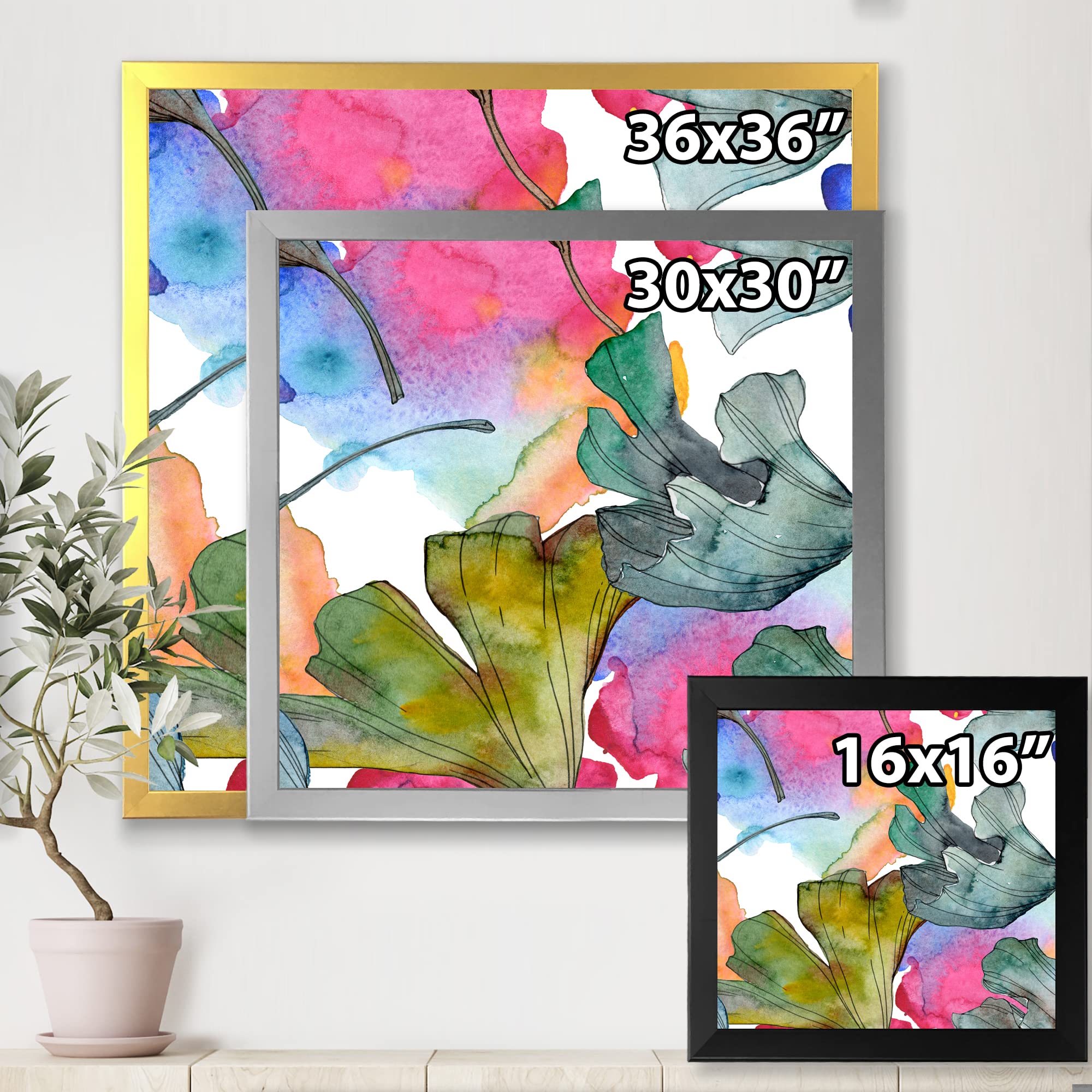 DesignQ Ginkgo Biloba Leaf Foliage Traditional Framed Wall Art - Elegant Botanical Home Decor for Living Room, Bedroom & Office