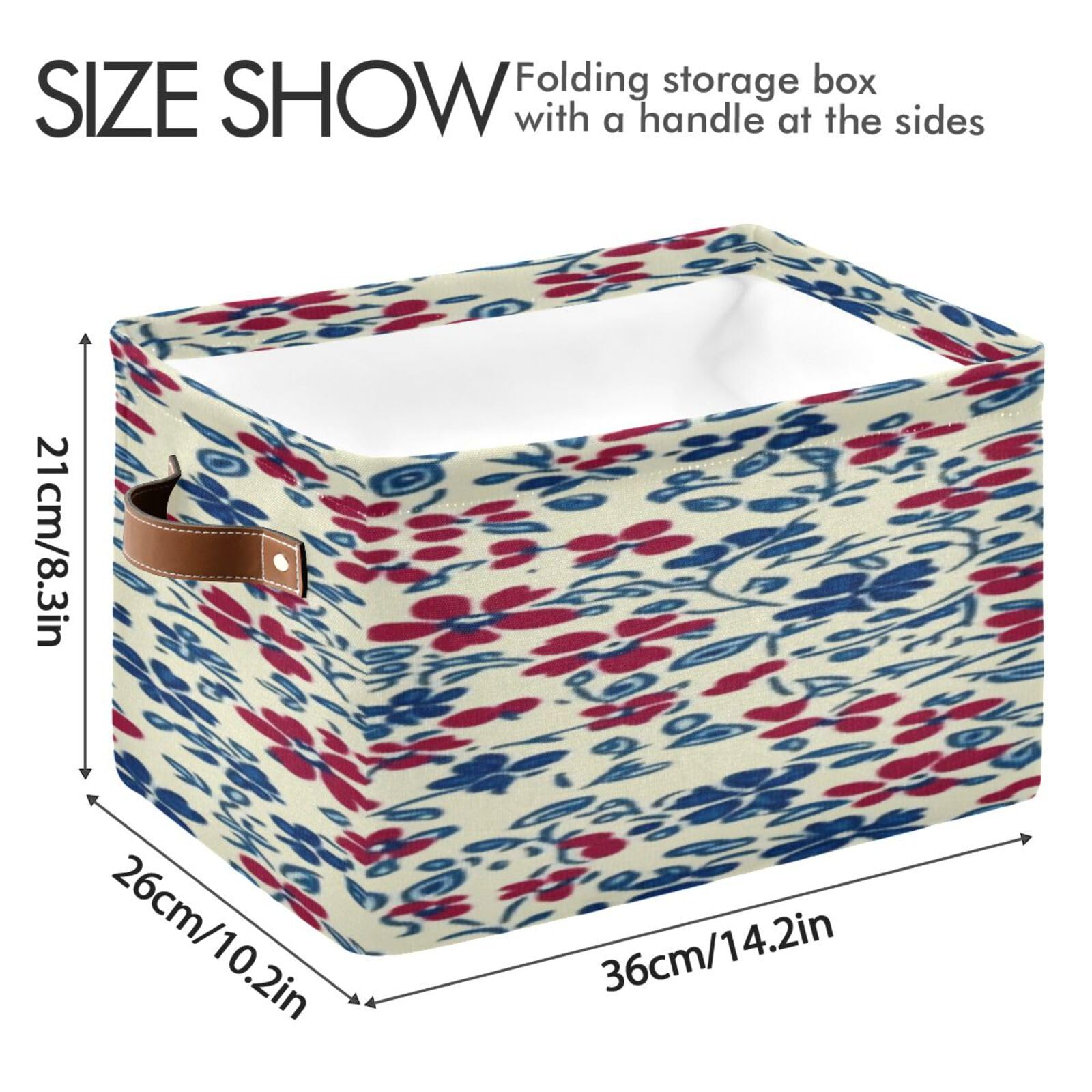 Large Foldable Storage Baskets with Handles - 2 Pack Creamy Red & Blue Floral Pattern - Closet Organizers, Shelf Bins for Home Organization (Perfect for Bedroom, Bathroom & Kids Room Storage)