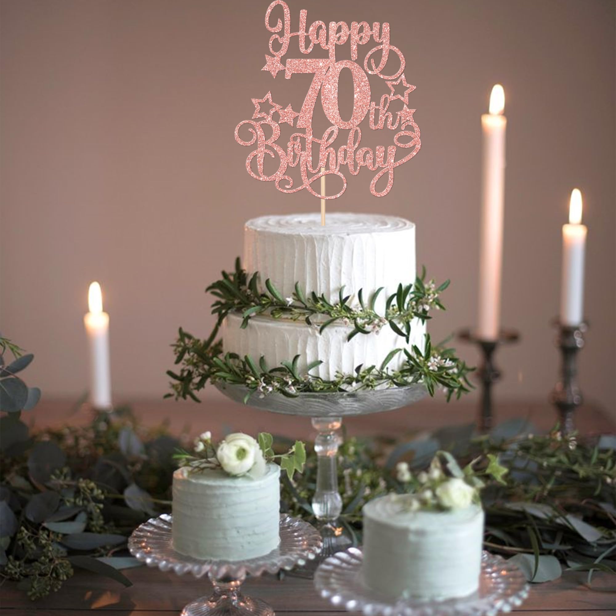 1 PCS Happy 70th Birthday Cake Topper - Glitter 'Cheers to 70 Years' Cake Pick - Hello 70 Fabulous Cake Decoration for 70th Birthday Party Supplies (Rose Gold) - Perfect for Anniversary Celebrations & Milestone Birthday Decor