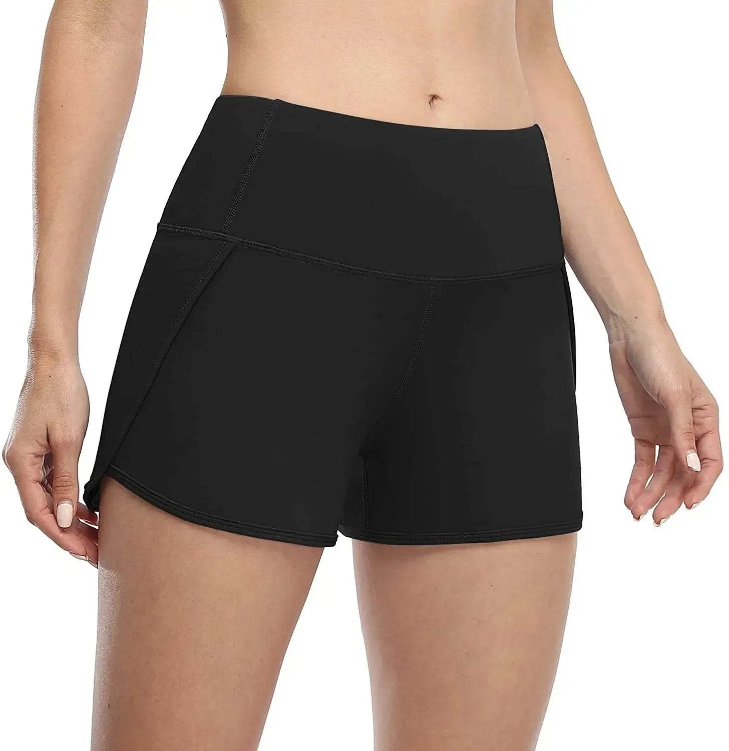 Anfilia Women's High Waist Yoga Shorts with Pockets - Soft Breathable Running Jogging Gym Workout Shorts - Perfect for Yoga, Pilates, Home Exercise & Outdoor Sports Activities
