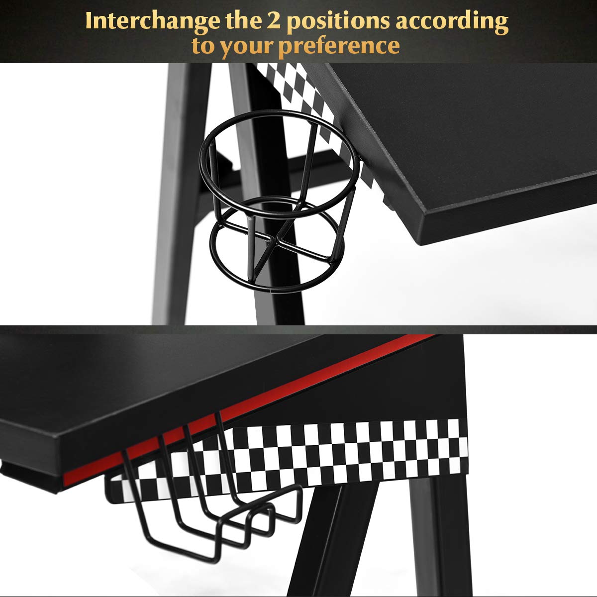 Tangkula 48 Inch Gaming Desk - Ergonomic Computer Desk with Cup Holder & Headphone Hook, Sturdy Writing Table for PC Gaming, Home Office & Study - Black (Perfect for Esports, Streaming & Remote Work)