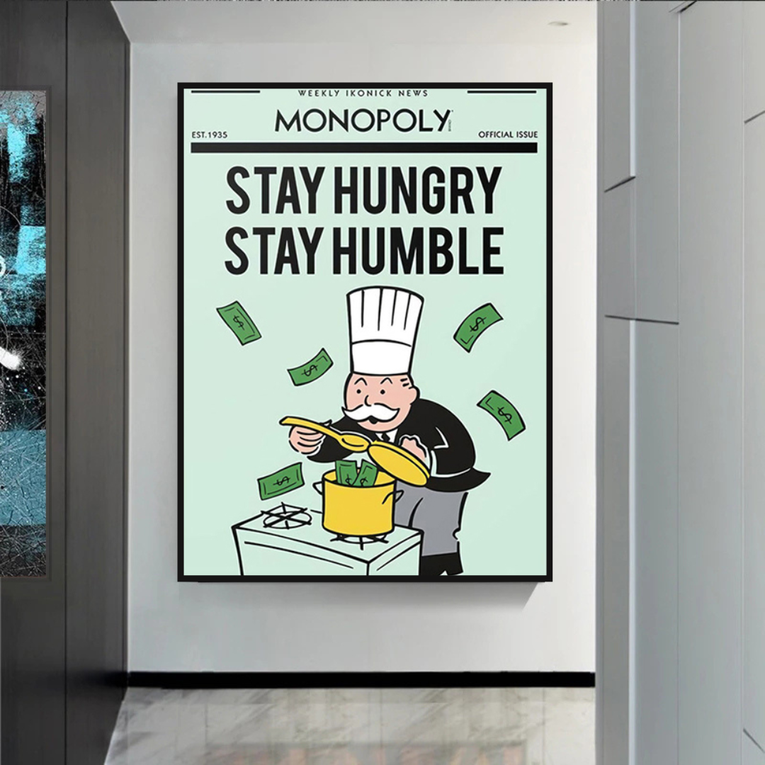Alec Monopoly Stay Hungry Stay Humble Playing Cards Canvas Wall Art - Pop Culture Home Decor for Living Room, Game Room & Office