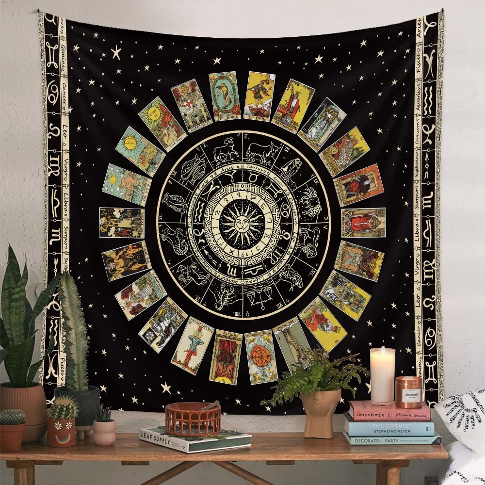 Astrology Tarot Tablecloth - Premium Star Tarot Card Cloth for Readings, Table Napkins & Wall Decor | Zodiac Tarot Set Tapestry for Bedroom, Spiritual Room & Meditation Space
