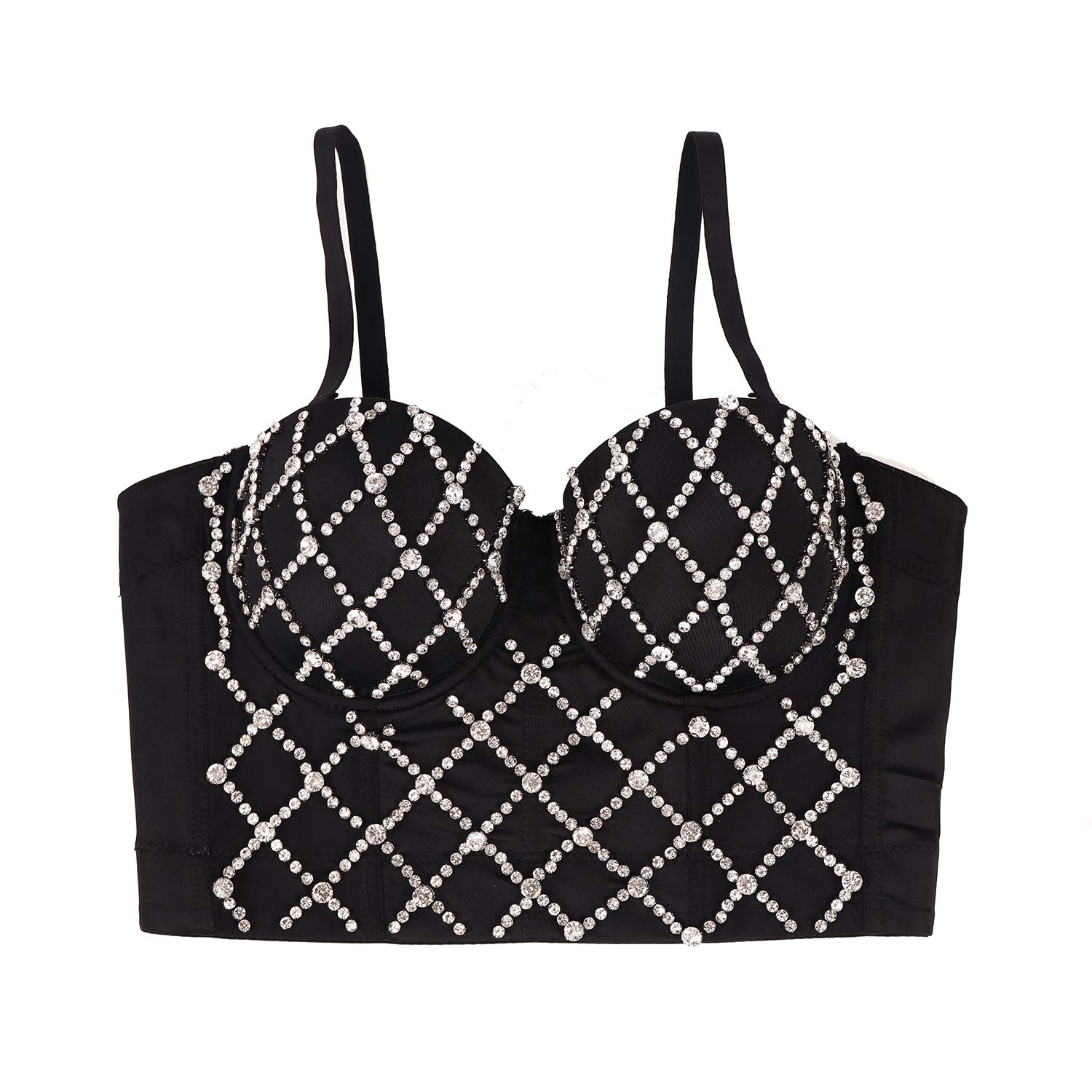 Sparkling Rhinestone Push Up Bustier Top for Women - Sexy Corset Bra with Glisten Diamonds for Club, Party & Punk Outfits | Perfect for Nightlife, Concerts & Costume Events