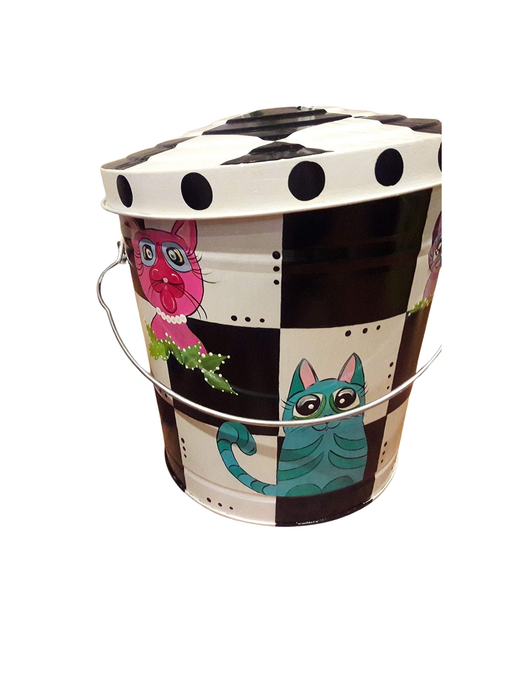 10 Gallon Hand Painted Decorative Trash Can - Elegant Waste Bin for Kitchen, Bathroom & Office - Eco-Friendly Garbage Can with Artistic Designs for Home Decor