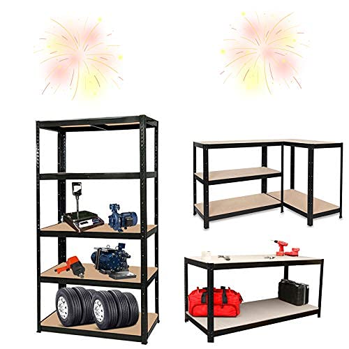 5-Tier Heavy Duty Metal Storage Shelves - Adjustable Steel Shelving Unit for Garage, Workshop & Home Organization (180x90x40cm) - Perfect for Storing Tools, Supplies & Household Items