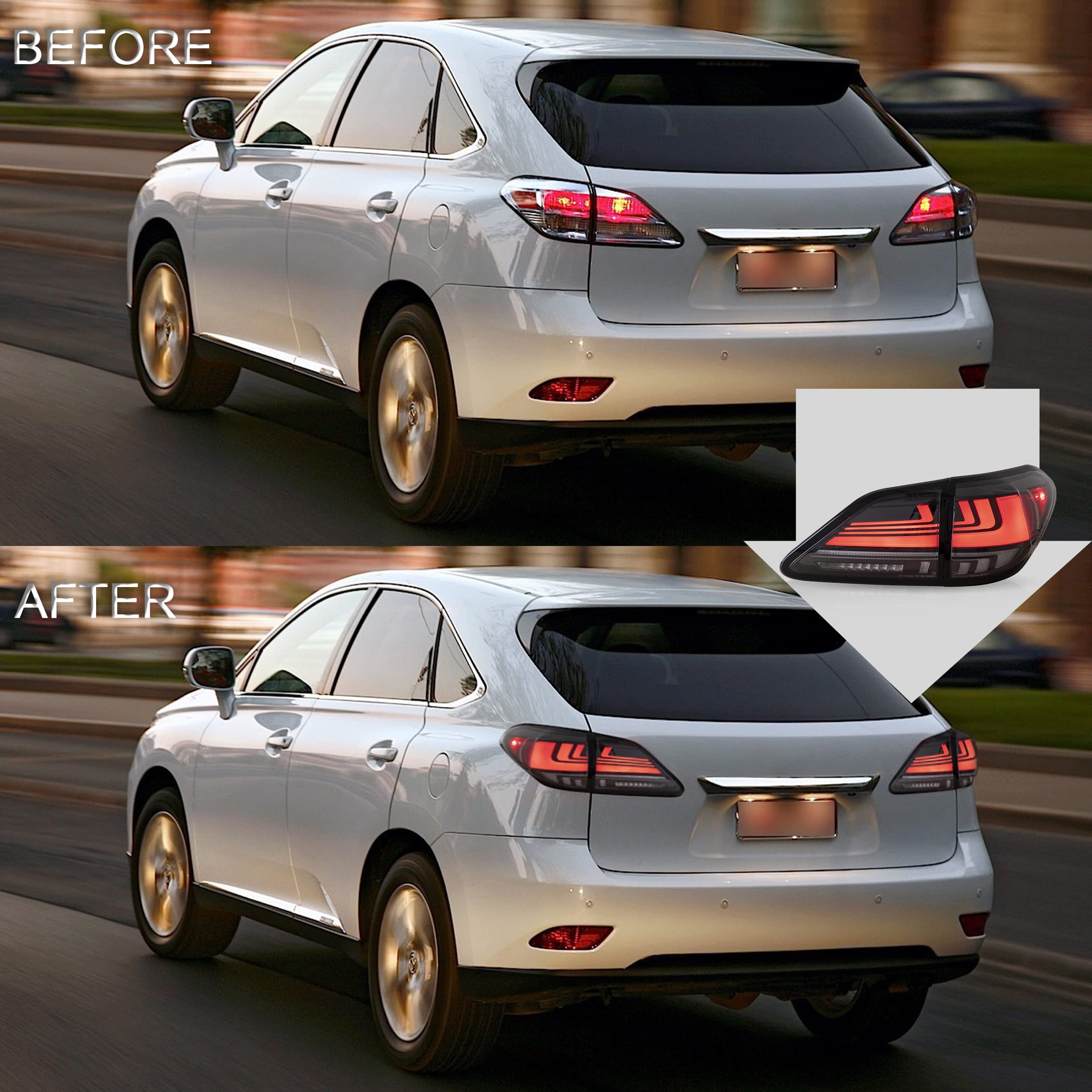 VLAND LED Tail Lights Assembly for Lexus RX 2009-2014 - Dynamic Start-up Animation DRL, Sequential Turn Signals, Red Lens with Fog Lights - Perfect for Car Customization & Night Driving Safety
