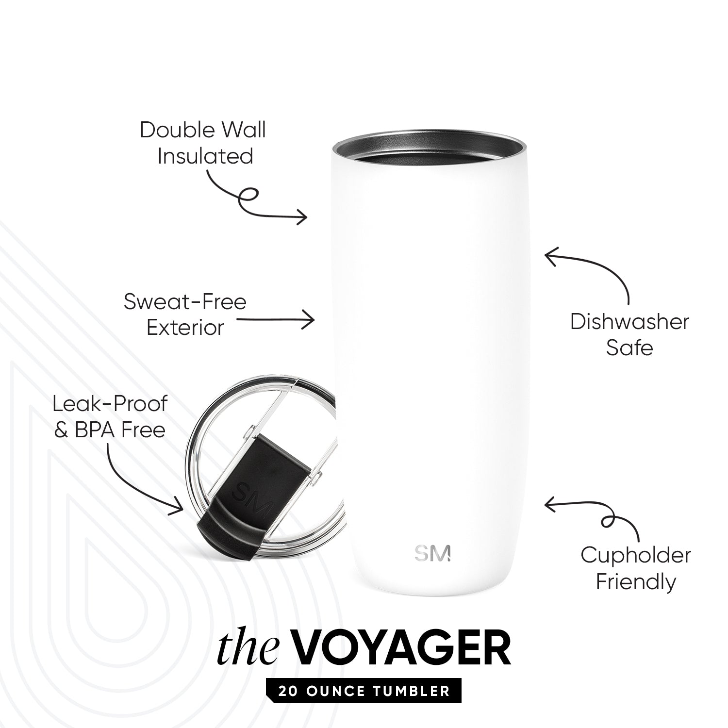 Voyager 20oz Insulated Tumbler with Clear Flip Lid & Straw - Leakproof Stainless Steel Travel Mug for Hot/Cold Drinks - Perfect for Office, Gym, Hiking & Outdoor Activities
