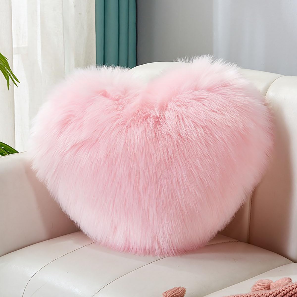 Fluffy Heart-Shaped Pillow - Soft Decorative Cushion for Sofa, Bed & Room Decor (Pink, 11.81x15.74 Inches) - Perfect for Valentine's Gifts, Cozy Home Decor & Nursery Accents