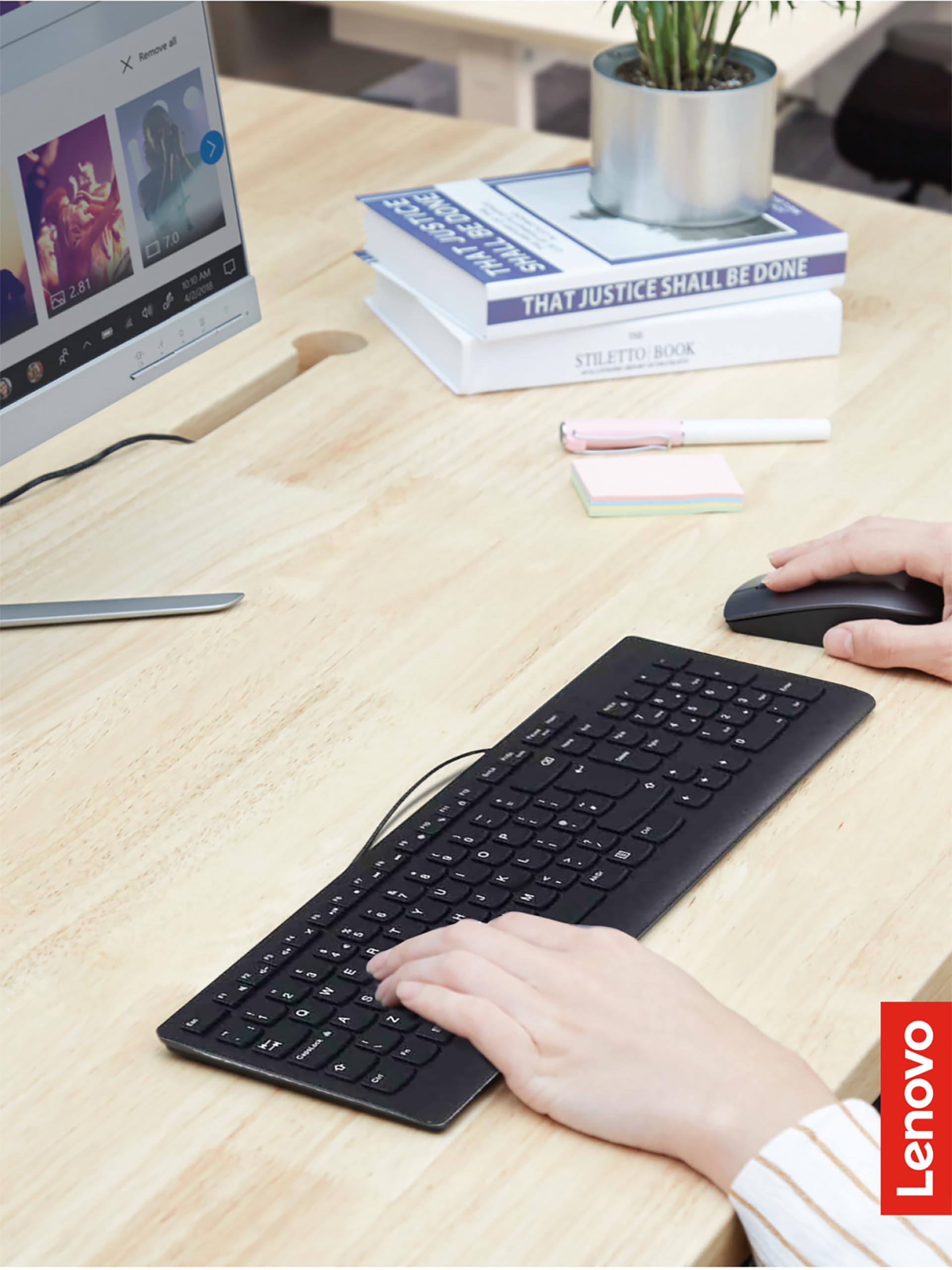 Lenovo 300 USB Combo - Full-Size Wired Keyboard & Ergonomic Mouse for Left/Right Hand (Black, Model GX30M39606) | Perfect for Office, Gaming & Home Computing