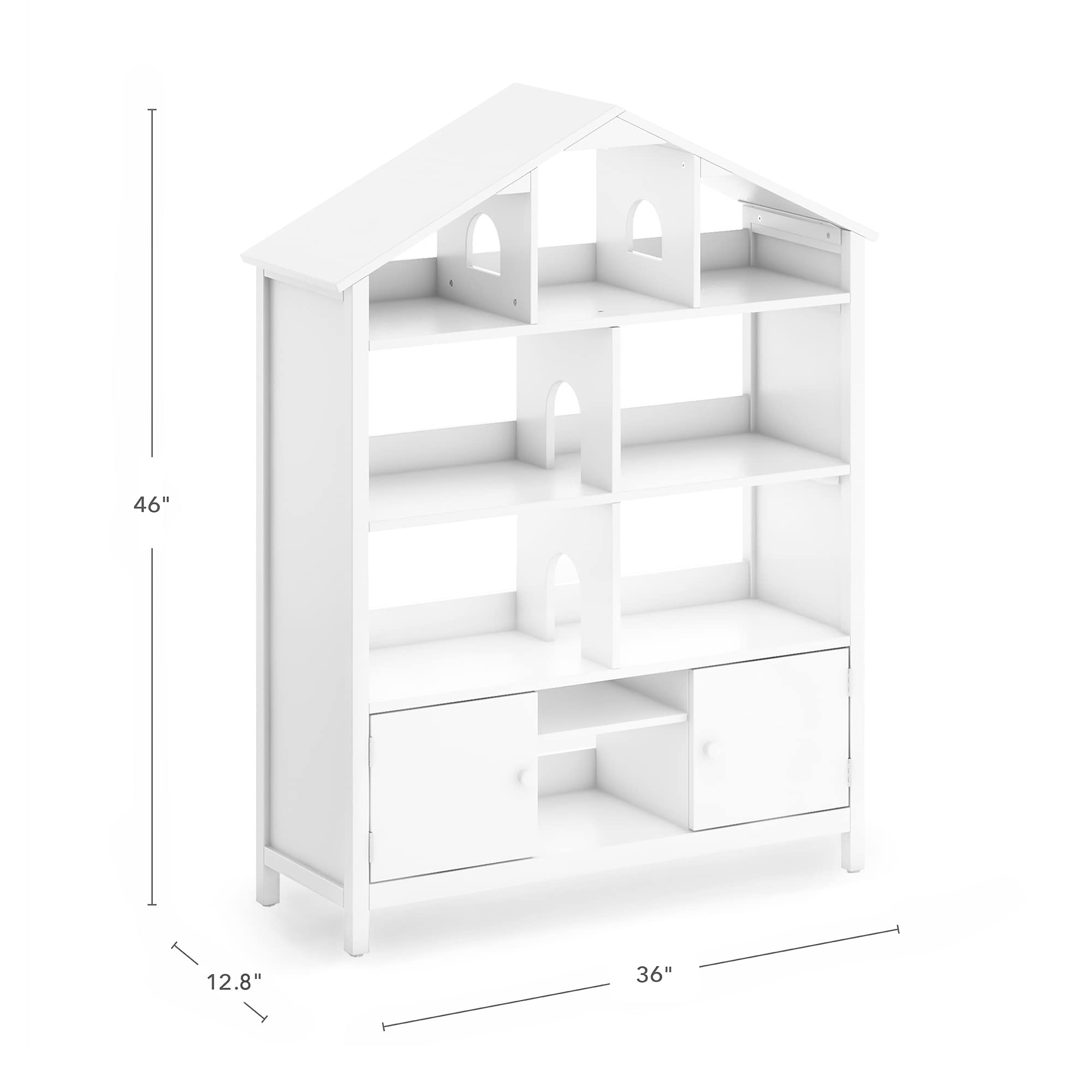 Martha Stewart Kids Jr. Dollhouse Bookcase - Creamy White Wooden Organizer with 2 Storage Shelves for Books, Toys & School Supplies | Perfect for Kids Bedroom, Playroom & Nursery Decor (Ages 3-8)