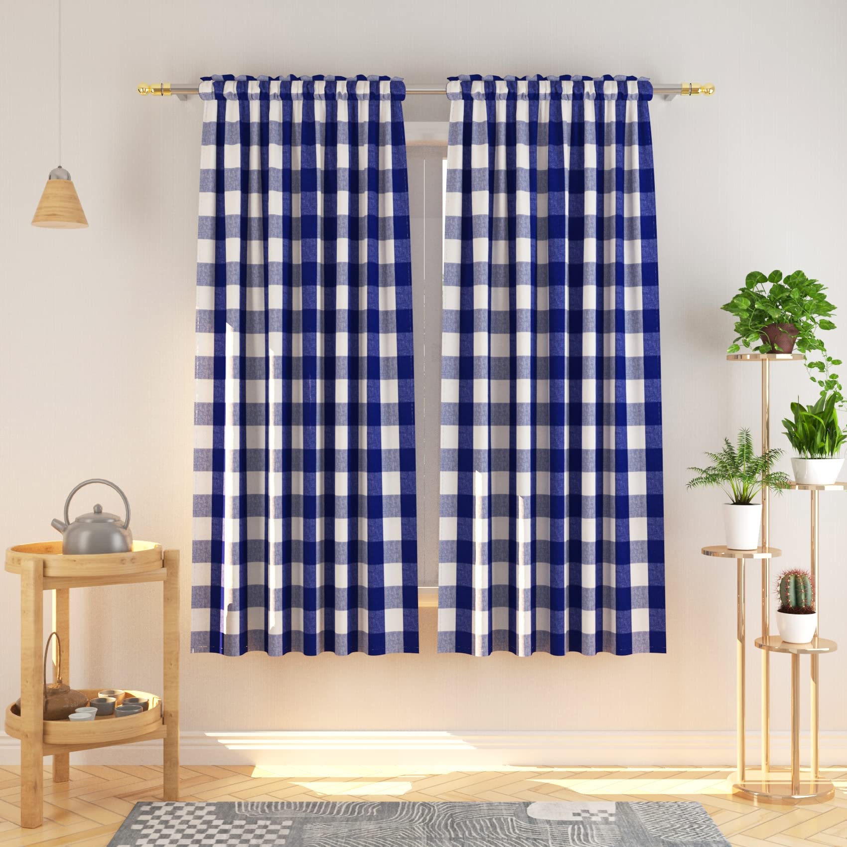 Buffalo Check Curtains 72 Inches Long - Cotton Gingham Plaid Window Drapes in Navy Blue & White - Rod Pocket Curtain Panels for Kitchen, Living Room, Bedroom & Basement - Set of 2 Panels - Perfect for Farmhouse, Rustic & Cozy Home Decor