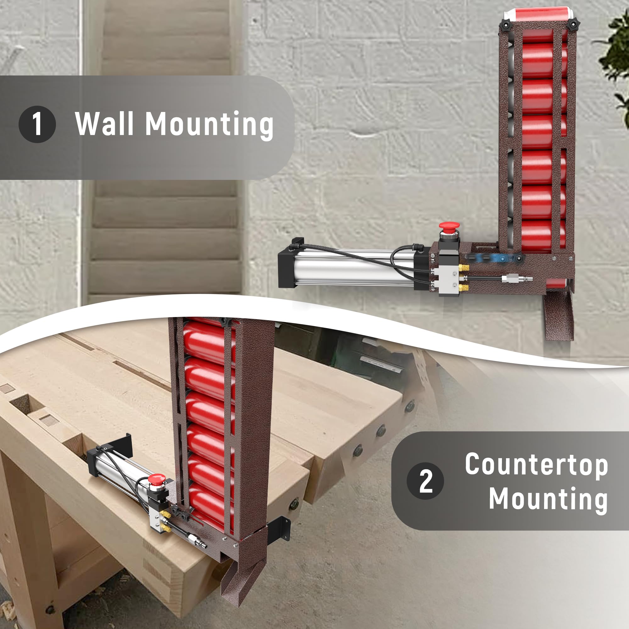 Heavy Duty Pneumatic Can Crusher with Hopper - Wall Mounted Air Powered Soda & Beer Can Smasher for 12oz & 16oz Cans (Bronze) - Perfect for Home Recycling, Bars, Restaurants, and Eco-Friendly Waste Management