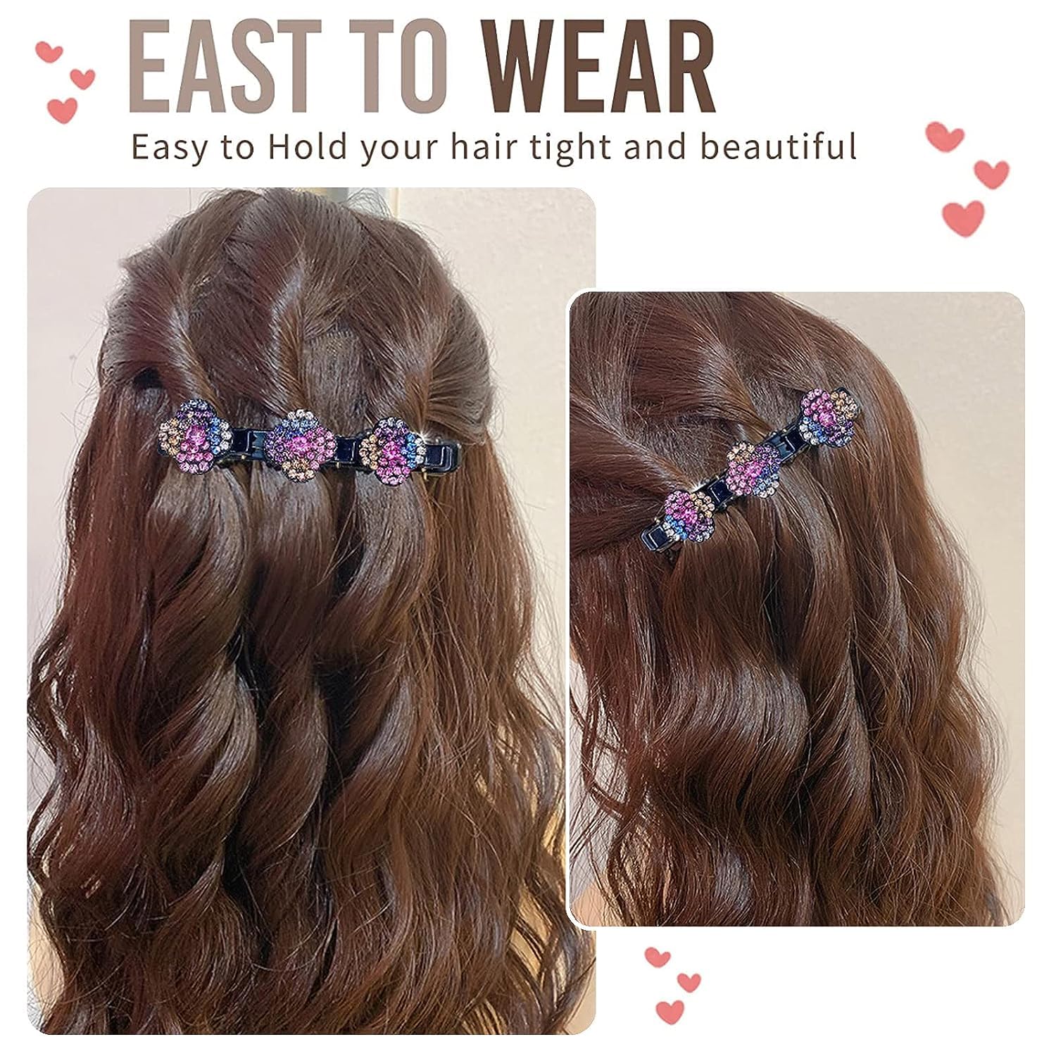 Samyak 4-Piece Bohemian Stone Braided Hair Clips for Women – Sparkling Crystal Barrettes with 3 Braided Small Clips | Perfect for Weddings, Parties & Everyday Styling