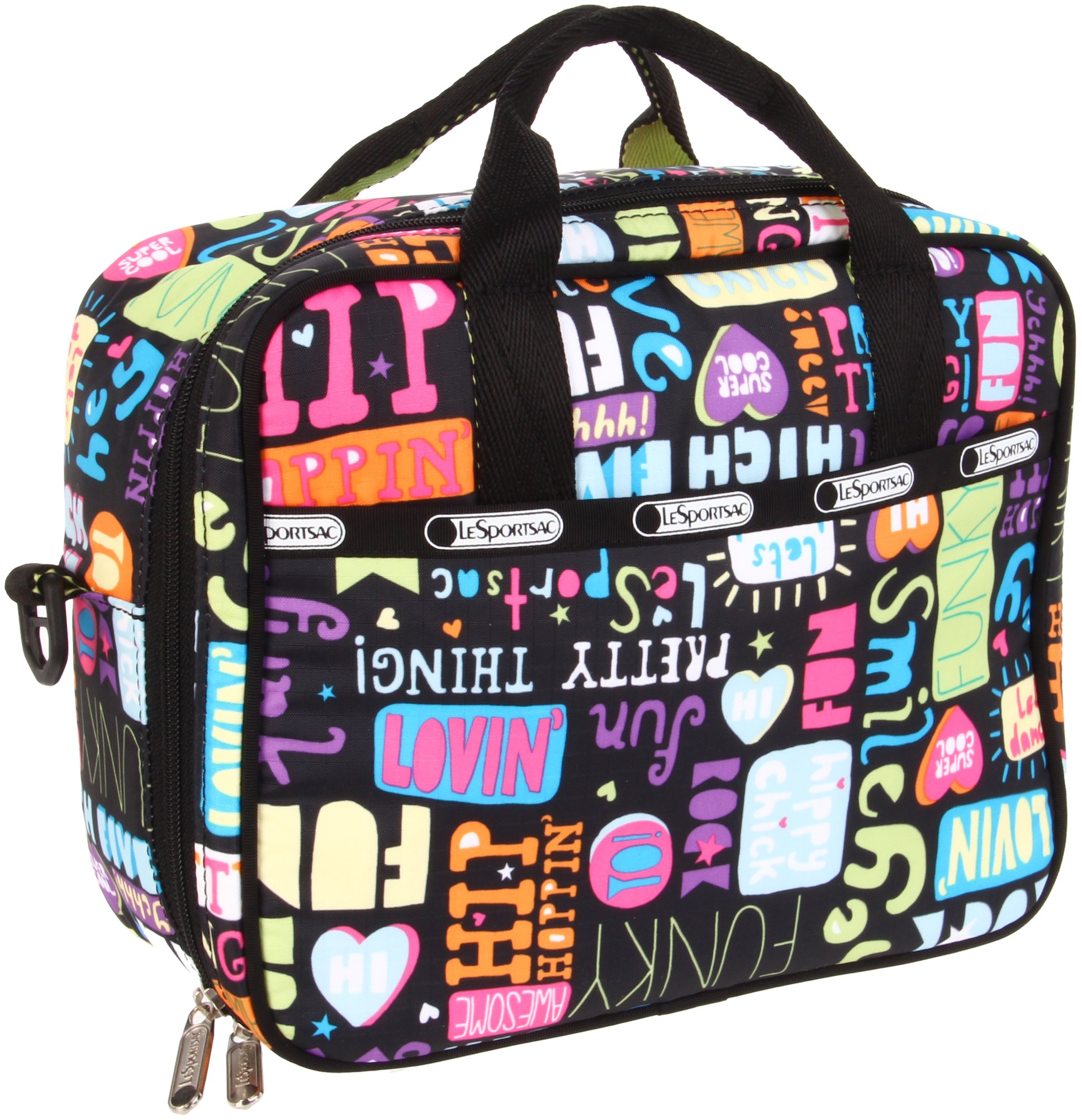 LeSportsac Insulated Lunch Box for Women & Men - Black Reusable Lunch Bag with Adjustable Shoulder Strap - Perfect for Work, School, Picnics & Travel