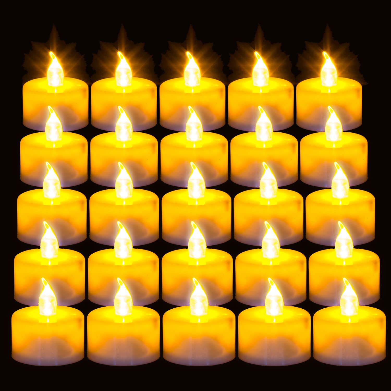 EcoGear FX LED Tealight Candles (24 Pack) - Realistic Flickering Flameless Battery Operated Candles with Warm Orange Glow, Includes Batteries - Perfect for Weddings, Home Decor, Restaurants & Romantic Ambiance