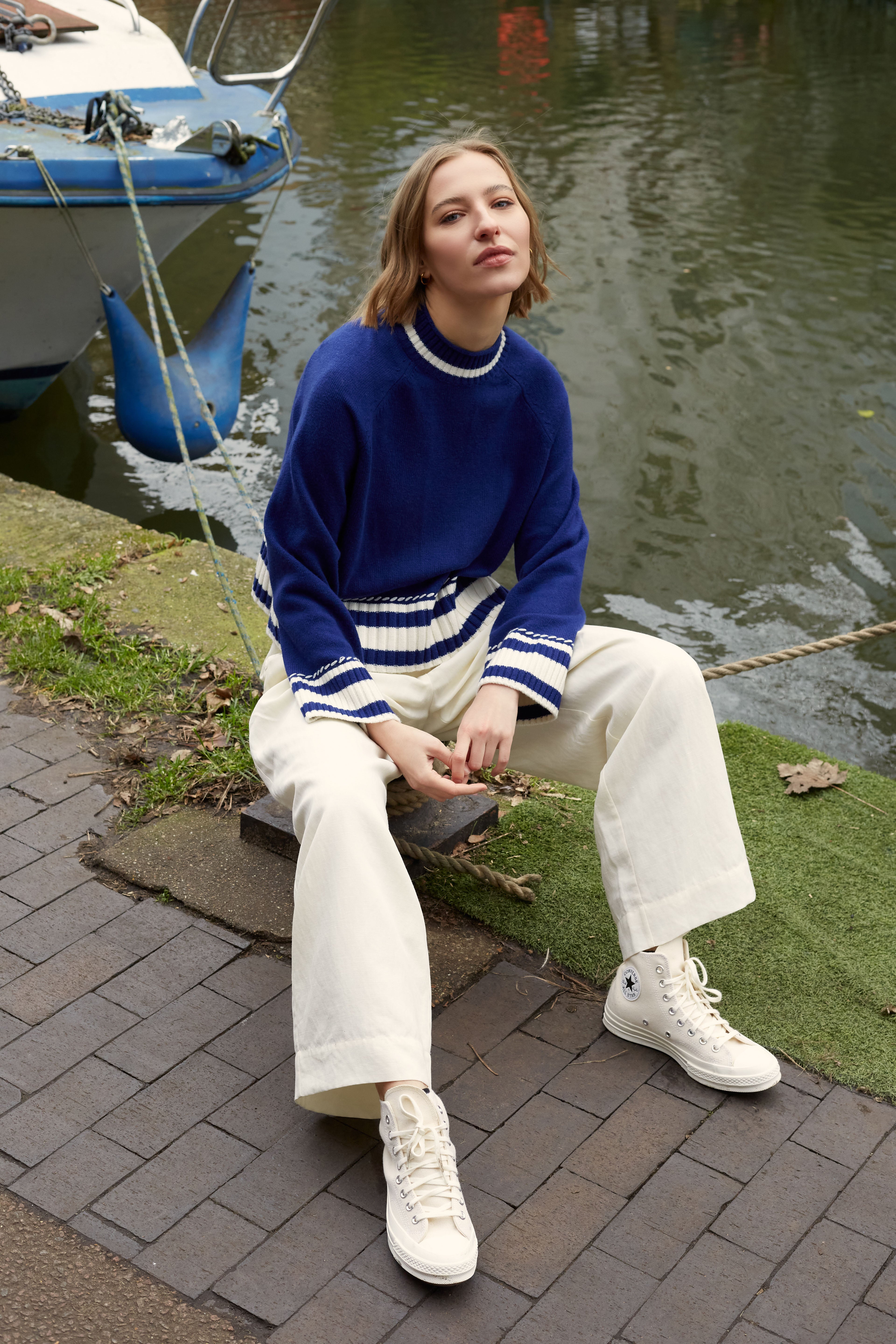 Premium Blue Wool Cashmere Guernsey Sweater for Men & Women - Soft Warm Winter Pullover for Casual & Office Wear
