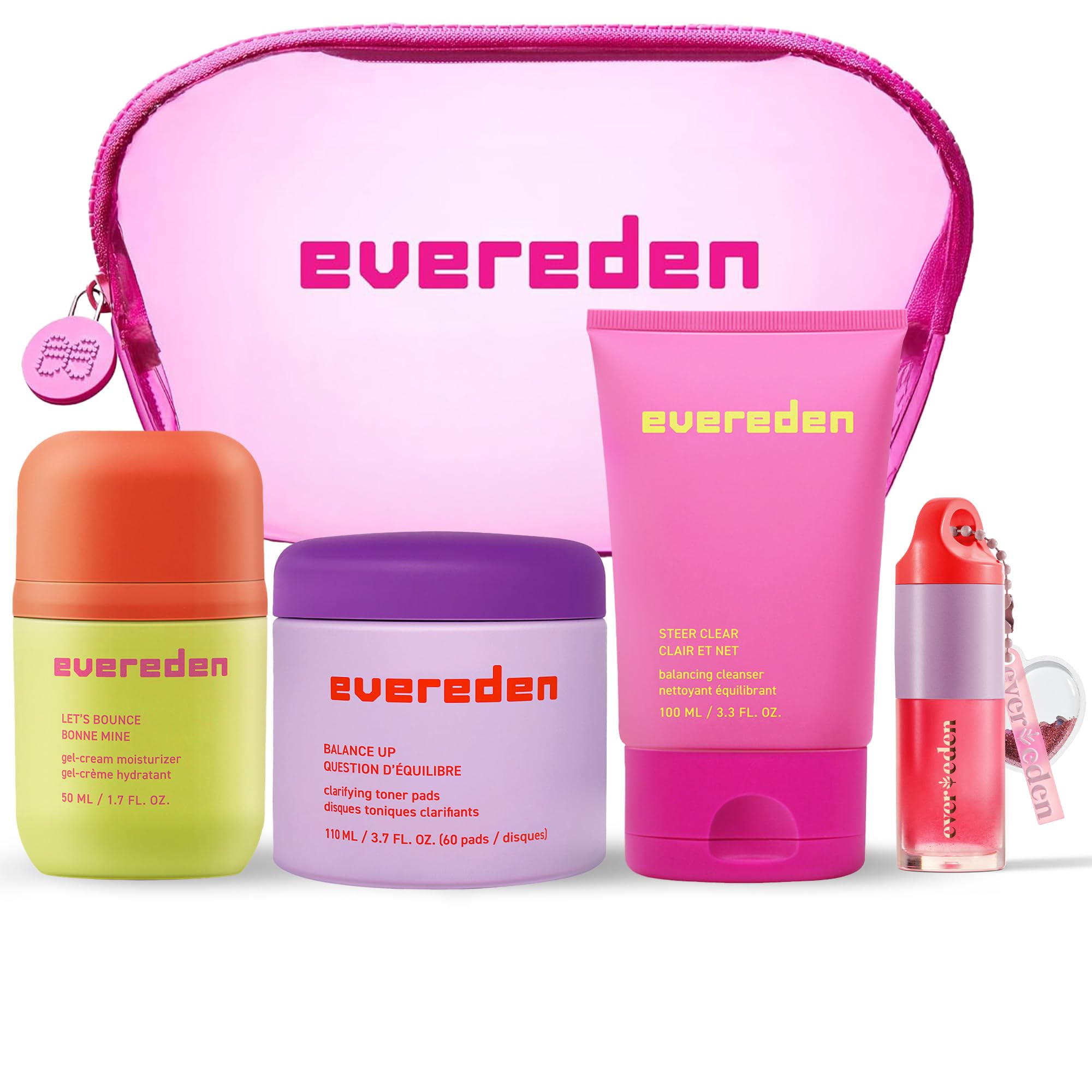 Evereden Preppy Teen Skincare Collection & Lip Gloss Set - Triple Green Tea Cleanser, Gel-Cream Moisturizer, Toner Pads & Non-Toxic Tinted Lip Gloss (Ruby Red) | Acne-Prone Skin Care Routine for Teens | Perfect for School, Sleepovers & Daily Use