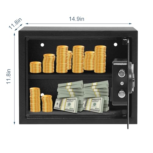 GARVEE 14.9 Inch Steel Security Safe Box with Digital Keypad Lock, Fireproof & Waterproof, Heavy Duty Bolt Down Kit for Home, Office, Jewelry & Cash Protection