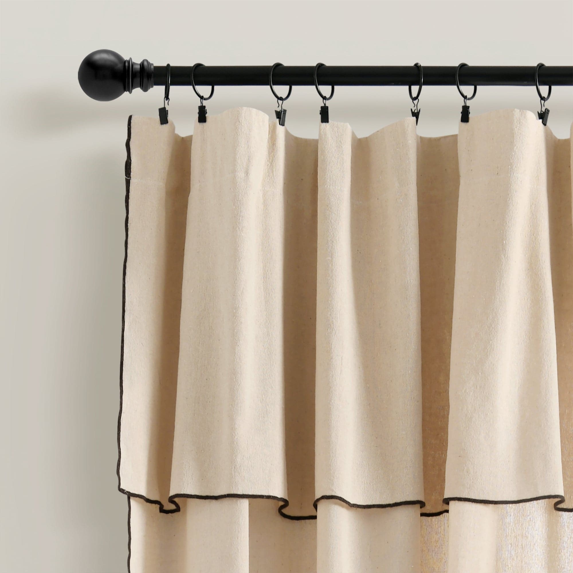 Modern Faux Linen Embroidered Edge Window Curtain Panel Set with Attached Valance - Elegant Home Decor for Living Room, Bedroom & Dining Room