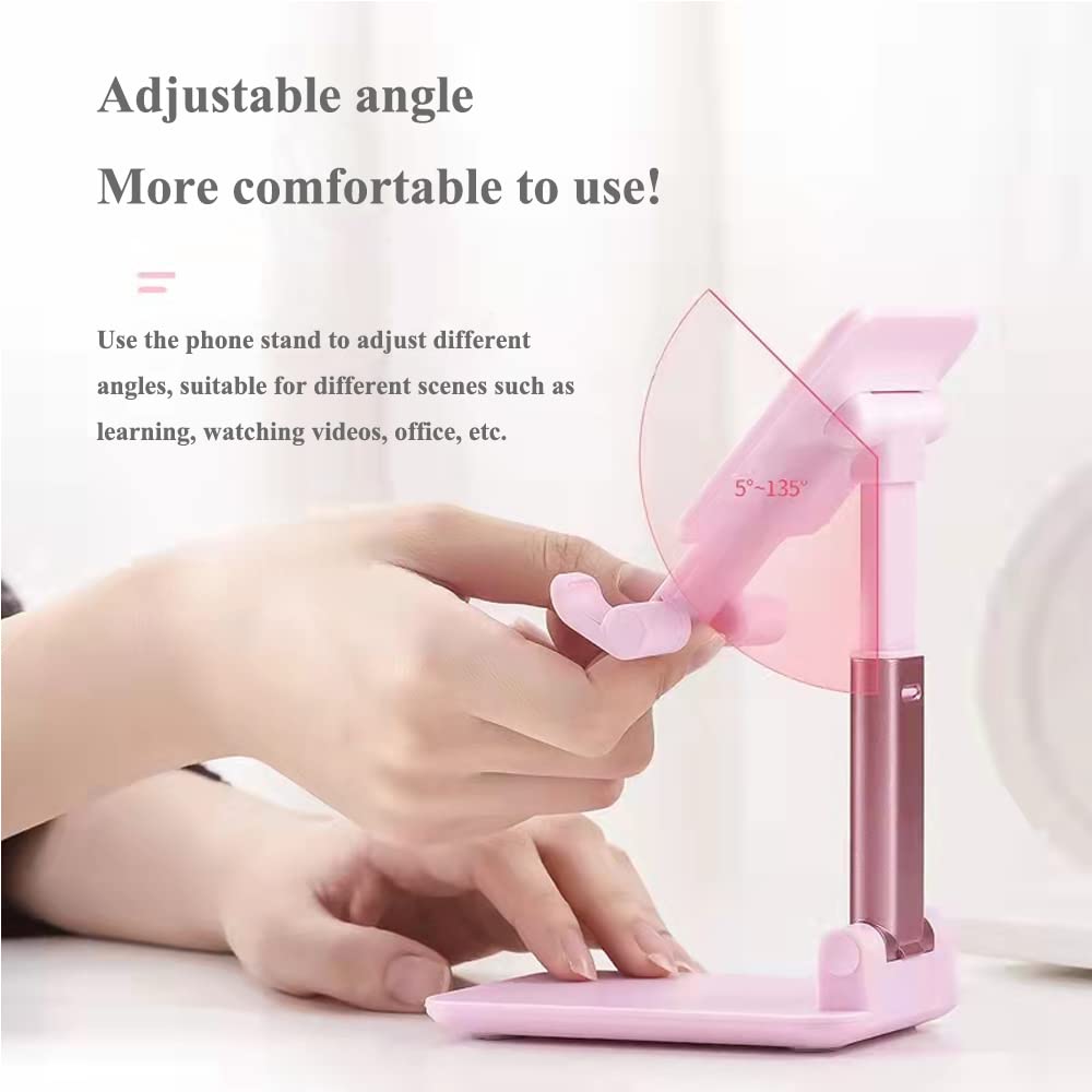 2 Pack Adjustable Phone Stand for Desk - Foldable & Portable Cell Phone Holder for iPhone 14/13/12 & Smartphones - Perfect for Office, Home, Watching Videos & Video Calls