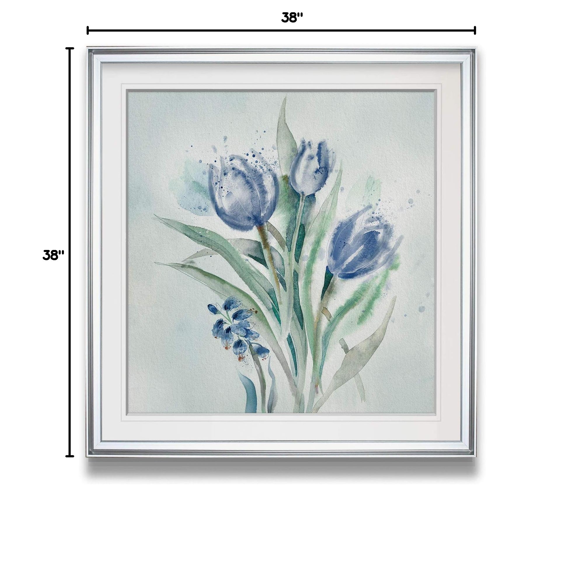 Wexford Home Blue Flower Wash II Abstract Tulip Art Framed Wall Decor - 38x38 Inch Modern Giclee Print Painting in Gold - Perfect for Living Room, Bedroom & Office Decor