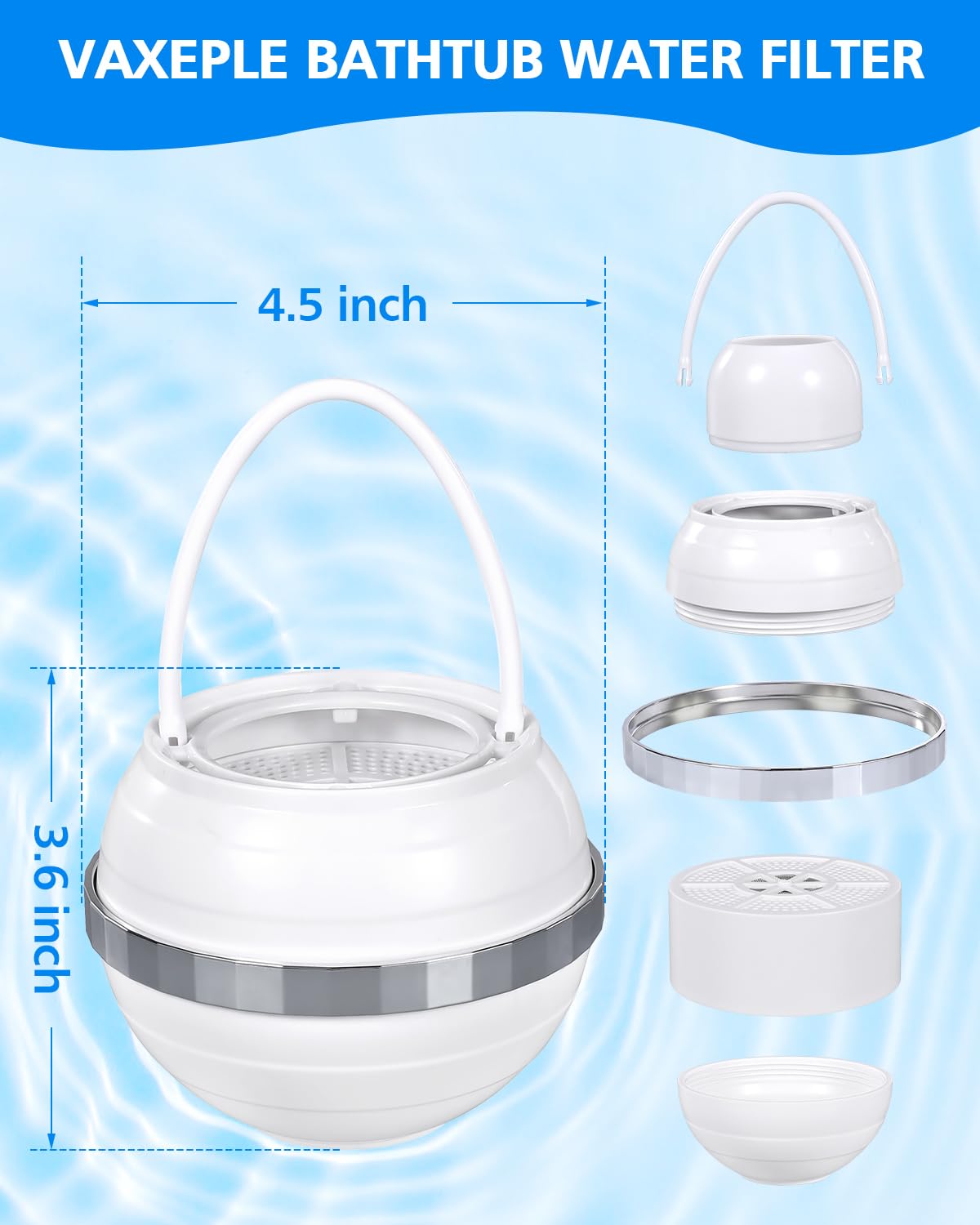 Premium Bathtub Water Filter - 2500 Gallon Capacity, BPA Free, Removes 99% of Contaminants for Healthier Skin & Hair | White Bath Faucet Filter for Soft Water, Baby Bathing & Sensitive Skin Care