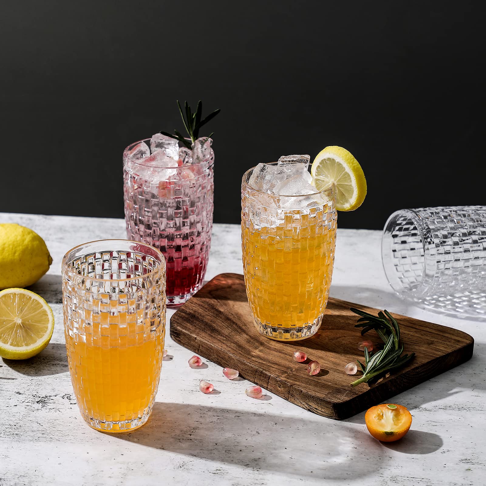 Premium 6-Piece Knitted Iced Tea Glass Set - Durable Highball Drinking Cups for Soda, Juice, Milk, Coke, Beer, Spirits & Water - Perfect for Home Bars, Parties, Picnics & Everyday Use