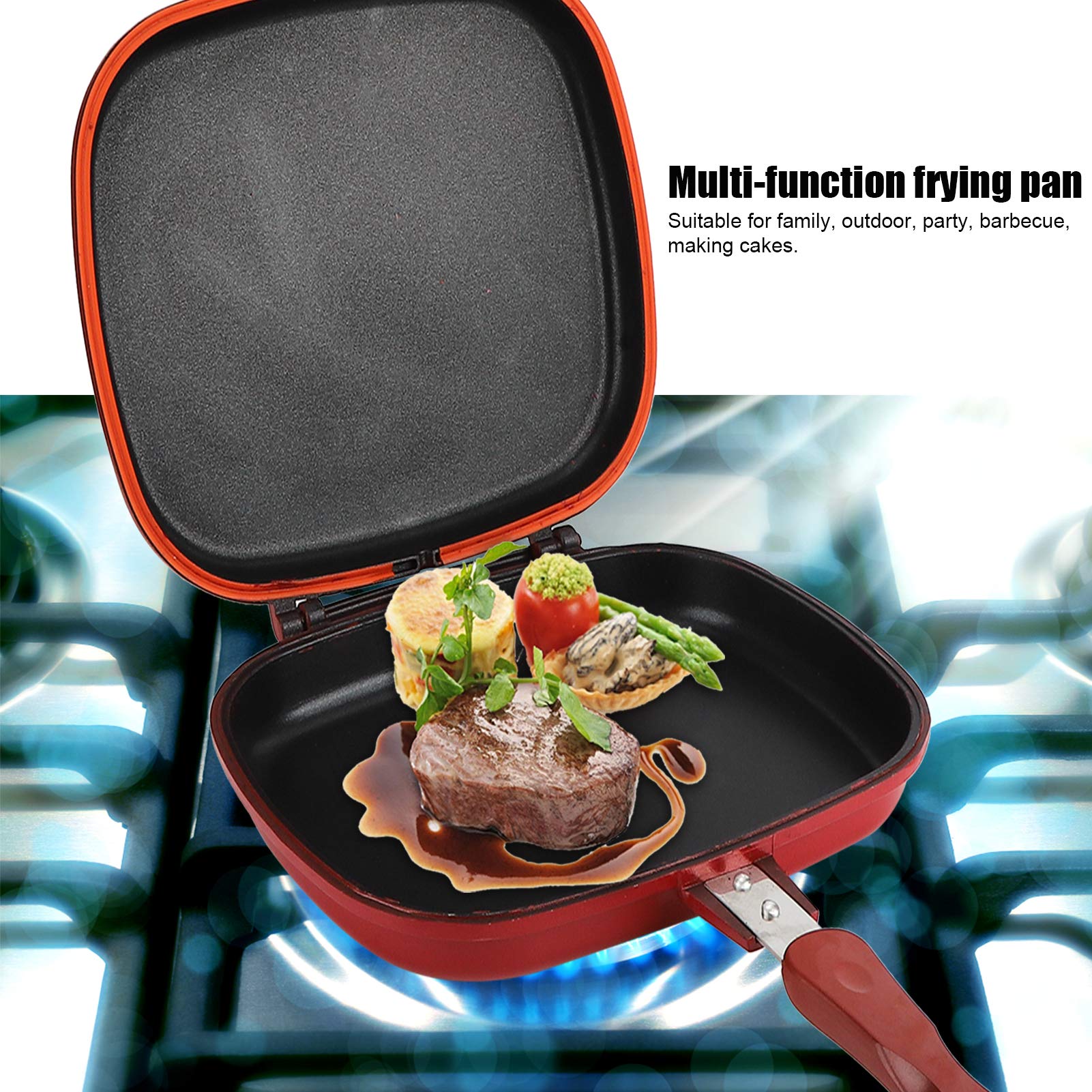 Haofy 28cm Double Sided Grill Pan - Nonstick Frying Pan for Pancakes, Omelettes, Toasties & Sandwiches - Perfect for Breakfast Cooking, Camping & Outdoor BBQ
