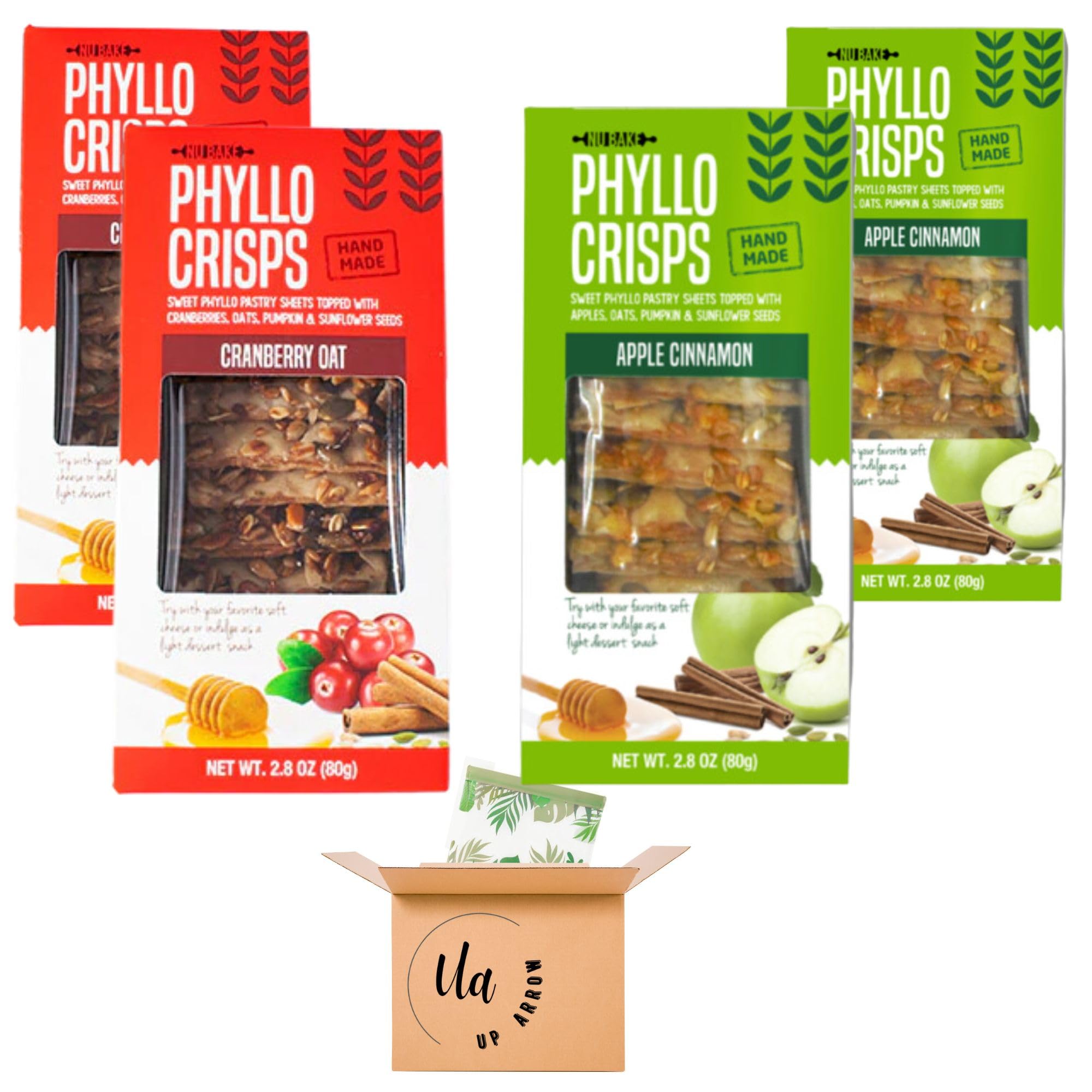 Handmade Phyllo Crisps Pastry Dough Sheets - Cranberry Oat & Apple Cinnamon Crisps Snack Bundle with Reusable Storage Bag | Perfect for Parties, Gifts & Healthy Snacking