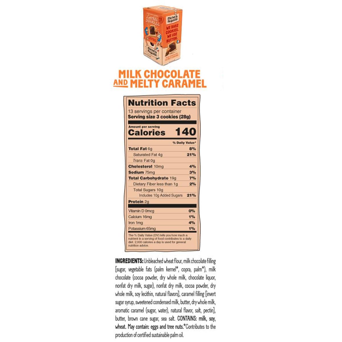 Michel et Augustin French Butter Cookies - Individually Wrapped Milk Chocolate & Caramel Shortbread Cookies (40-Pack) | Bulk Snacks, Gift Box | Perfect for Office Treats, Holiday Gifting & Afternoon Tea