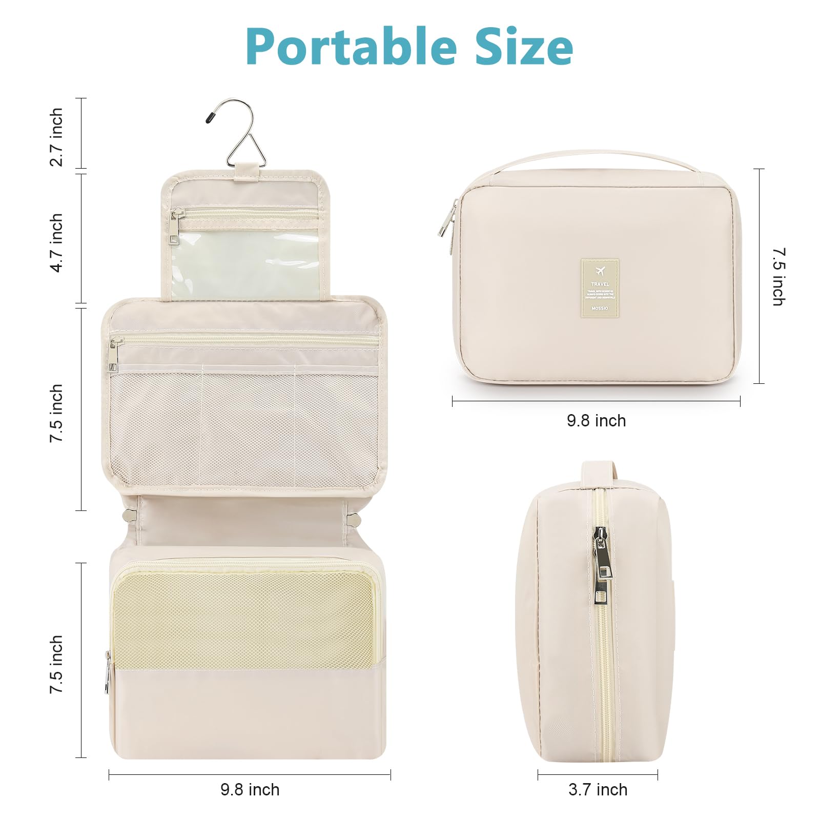 Mossio Large Hanging Toiletry Bag with Sturdy Hook - Waterproof Travel Cosmetic Organizer for Men & Women | Perfect for Camping, Gym, Business Trips & Vacation