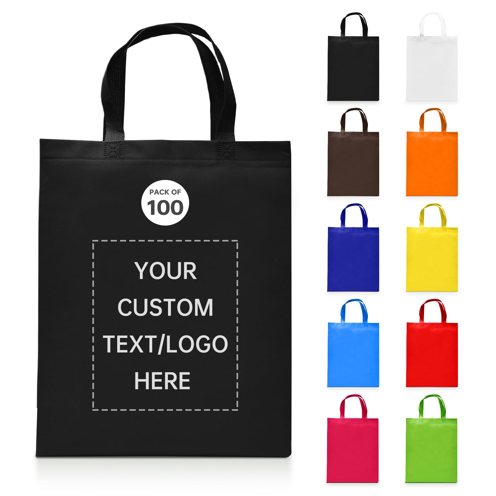 Customizable Tote Bags - 100 Pack Bulk Wholesale | Eco-Friendly Reusable Shopping Bags for Promotions, Business Events, Retail Stores & Parties | Perfect for Advertising, Giveaways & Brand Marketing