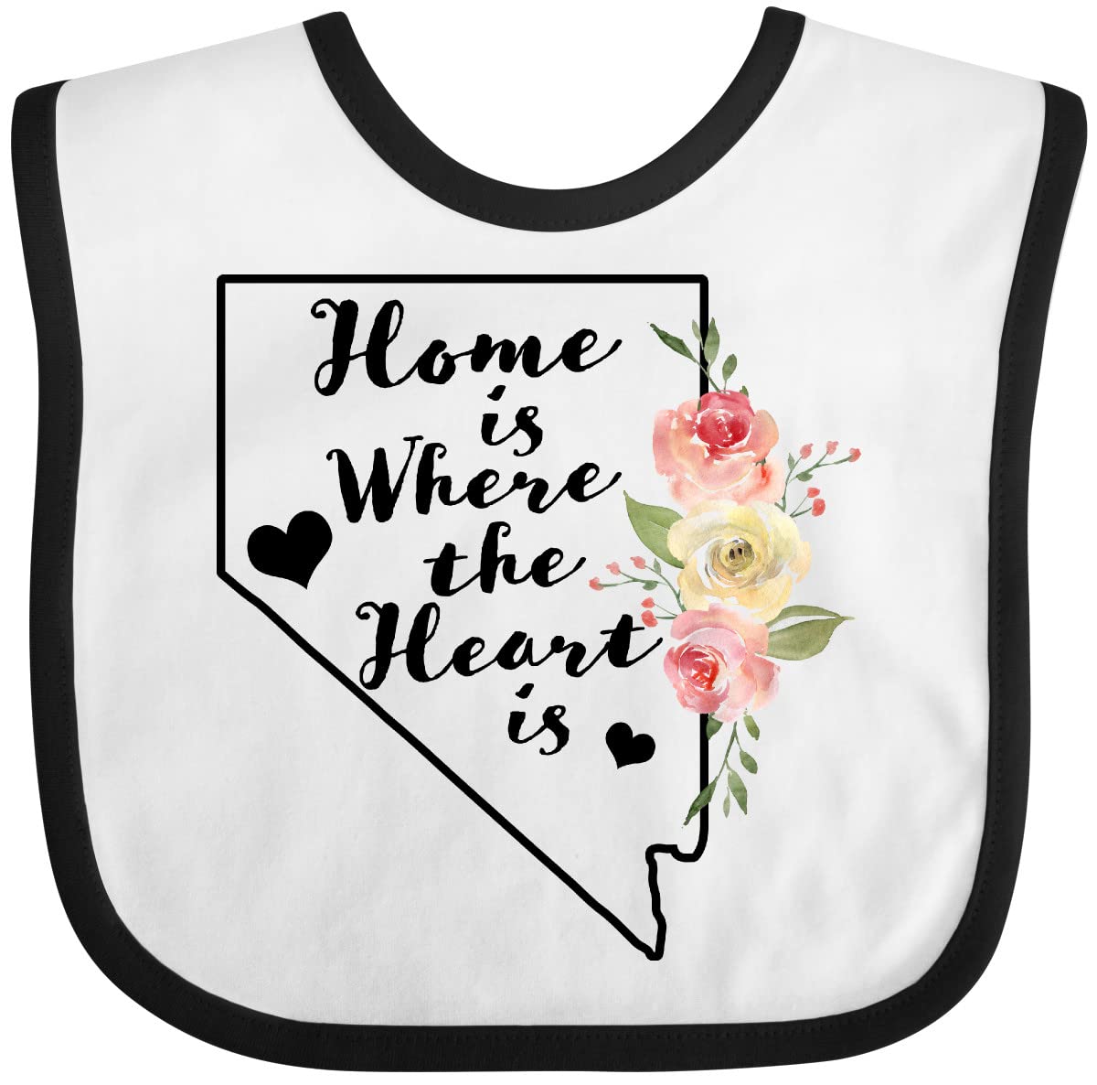 Inktastic Nevada Home Is Where the Heart Is - Watercolor Floral Baby Bib for Newborns & Infants - Soft Cotton Drool Bib for Feeding, Teething & Photo Shoots
