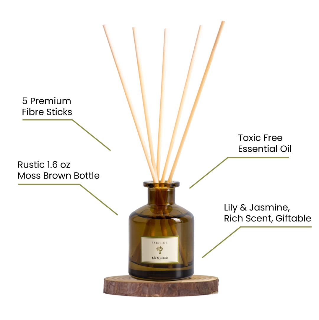 PRISTINE Lily & Jasmine Reed Diffusers Set - Long Lasting Home Fragrance Oil with Natural Rattan Reeds | Perfect for Living Room, Bedroom & Bathroom Aromatherapy | Fresh Lily of Valley & Jasmine Scent for Relaxation & Stress Relief