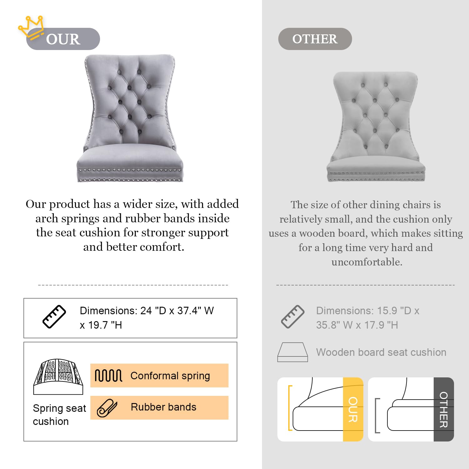 Kiztir Velvet Dining Chairs Set of 4 - Upholstered Luxury Tufted Chairs with Nailhead Trim & Button Back - Elegant Accent Chairs for Dining Room, Living Room, Kitchen or Bedroom (Light Gray) - Perfect for Home Decor, Dinner Parties & Cozy Gatherings