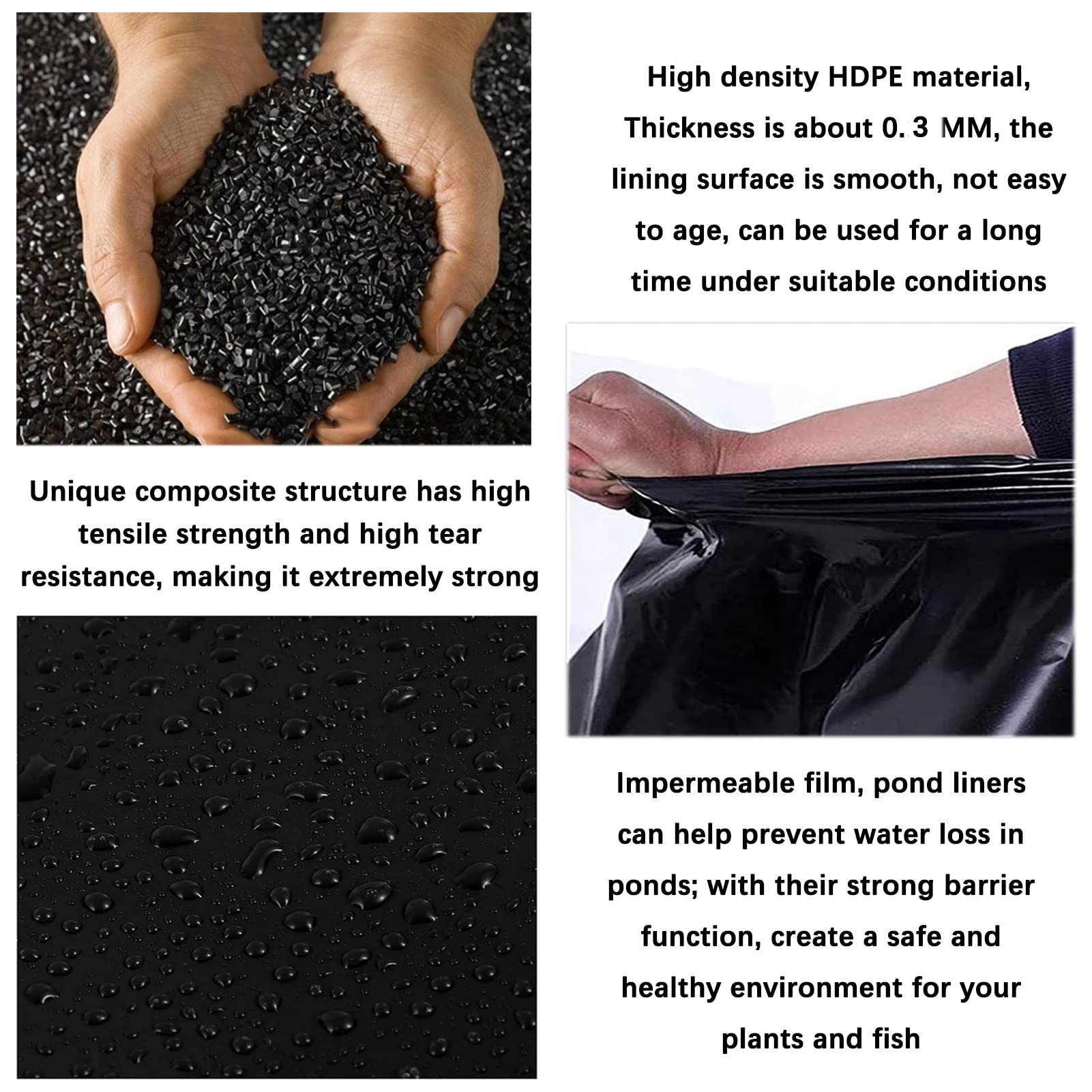 Premium HDPE Pond Liners - Flexible, Cuttable & Waterproof Pool Membrane for Fish Ponds, Water Gardens & Landscaping | Durable, Foldable & Reinforced Impermeable Film for DIY Pond Building & Outdoor Water Features