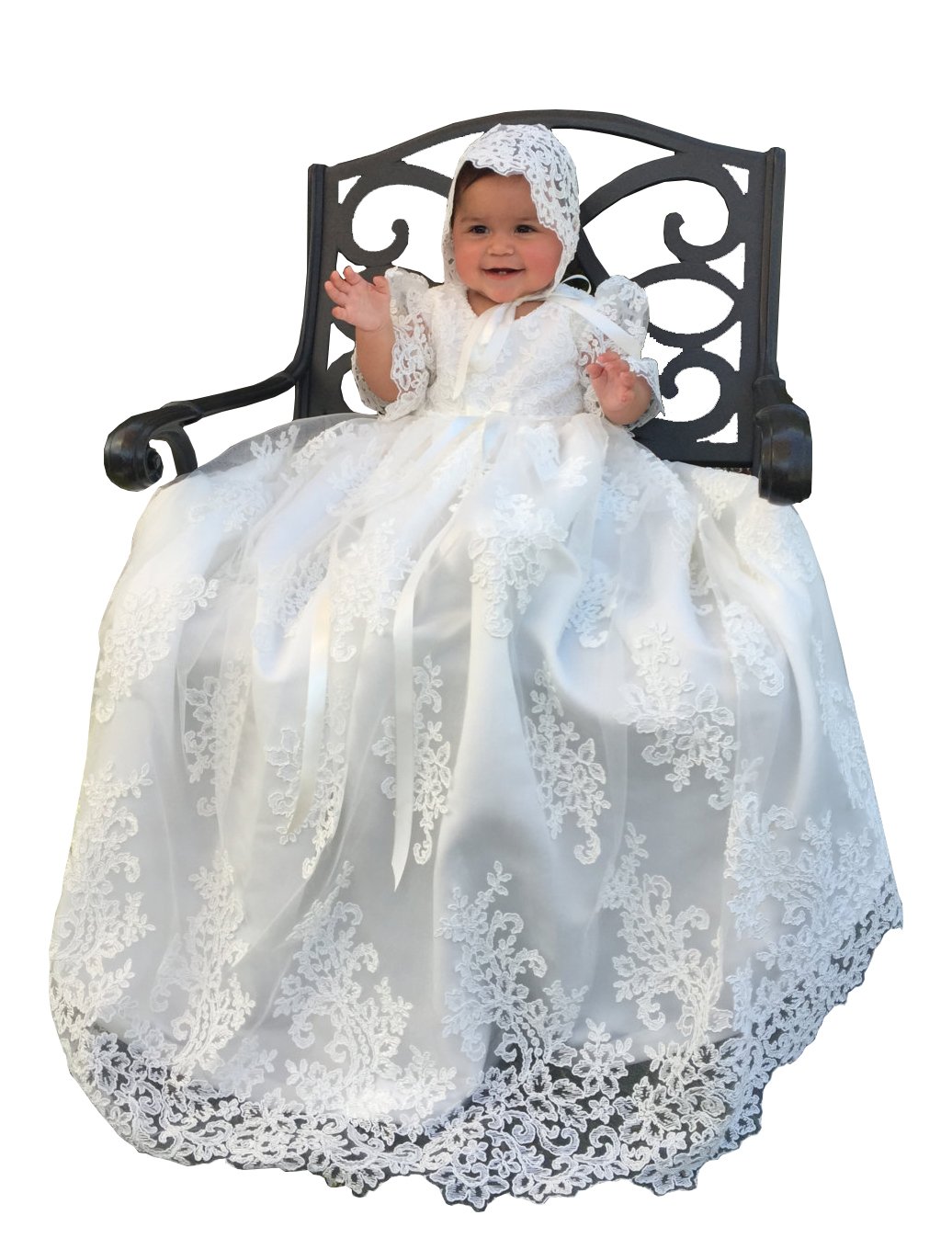 Elegant Aorme Lace Tulle Bonnet & Long Christening Gowns for Baby Girls - Perfect for Baptism, First Communion & Special Occasions