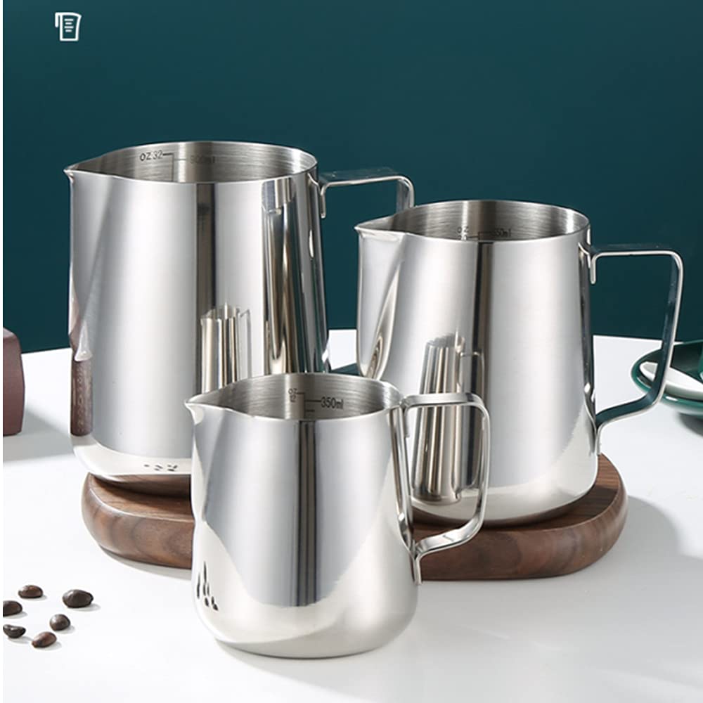 Stainless Steel Milk Frothing Pitcher 12oz (350ml) - Barista Grade Frother Steamer Cup with Easy-Read Measurements - Perfect for Coffee, Matcha, Chai, Cappuccino, Latte & Hot Chocolate - Ideal for Home Baristas & Coffee Shops