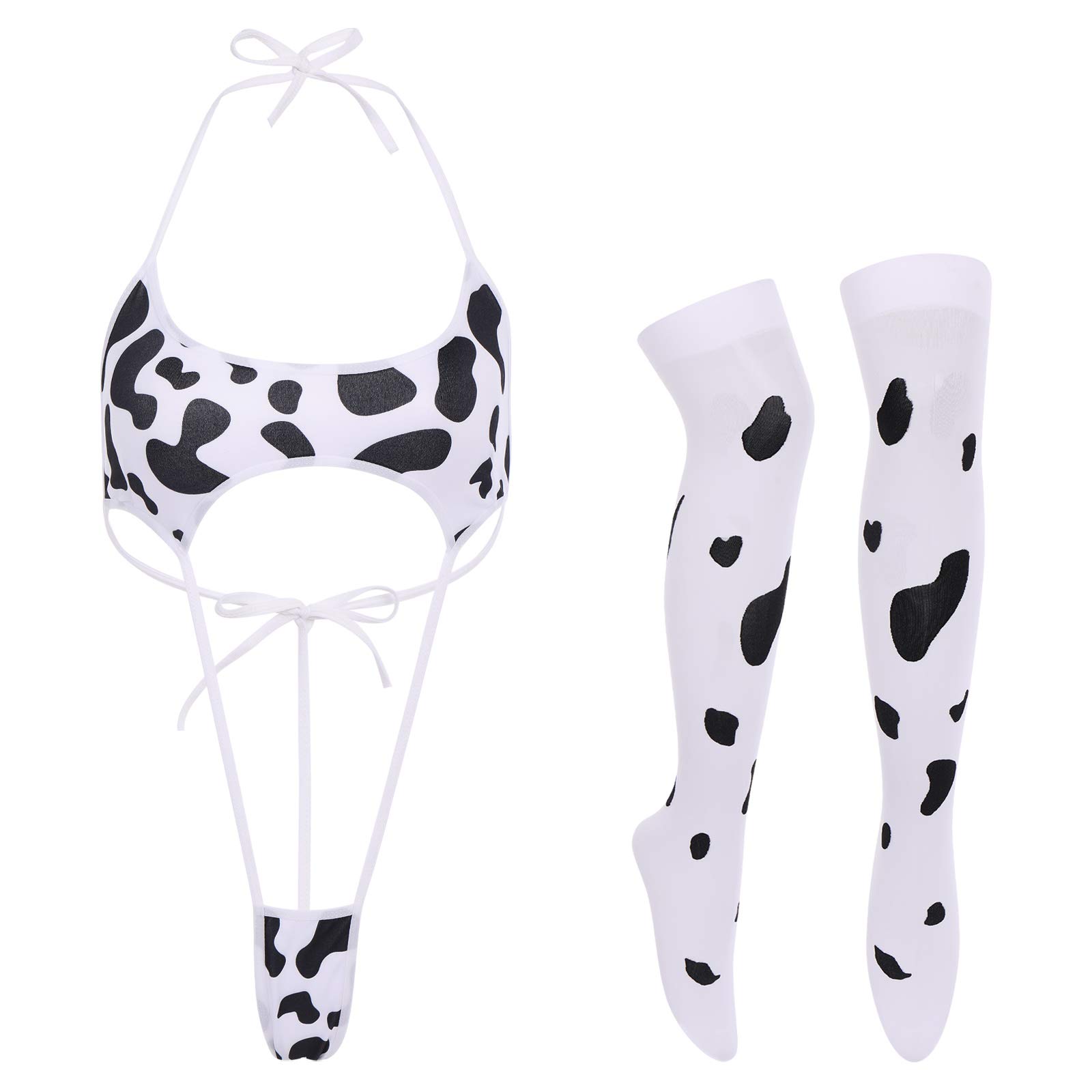 IMEKIS Women's Sexy Anime Cow Maid Costume Teddy Lingerie Set - Kawaii Lolita Japanese Cosplay Mini Bikini Bra & Panty Set - Perfect for Halloween, Cosplay Parties & Roleplay Outfits