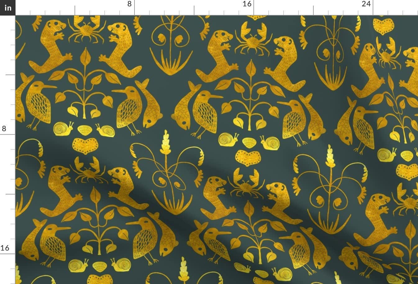 Premium Spoonflower Fabric - Love Damask Otter Gold Victorian Animal Print on Soft Minky Fabric | Fat Quarter for Sewing Projects, Baby Blankets, Quilt Backing & Plush Toys | Perfect for Nursery Decor, DIY Crafts & Home Decor