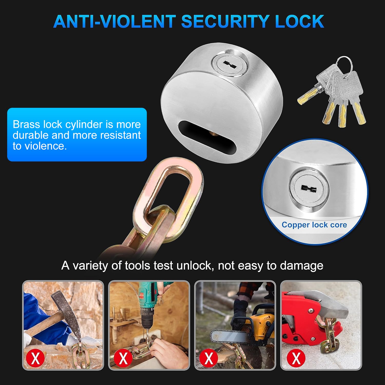 Heavy Duty Security Chain with Hidden Shackle Lock - 6 Foot x 3/8