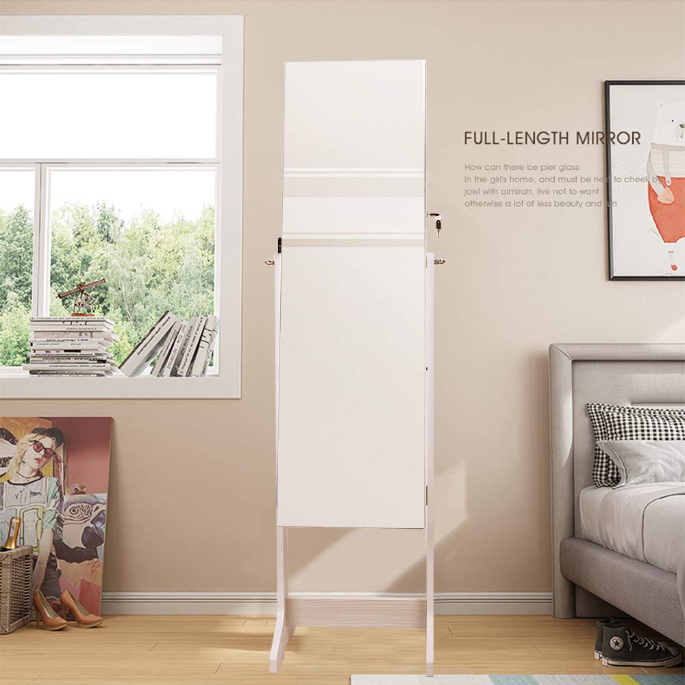 Soges White Jewelry Armoire with Mirror - Jewelry Cabinet Organizer with Storage for Necklaces, Rings & Earrings - Perfect for Bedroom, Dressing Room & Closet Organization