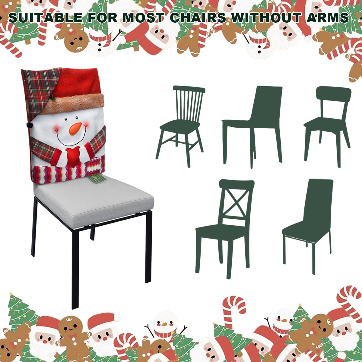 Christmas Chair Covers Set of 2 - Santa Snowman Holiday Chair Back Covers for Dining Room, Kitchen & Party Decor (Red & Green, Large) - Perfect for Christmas Dinner, Holiday Gatherings & Festive Home Decor