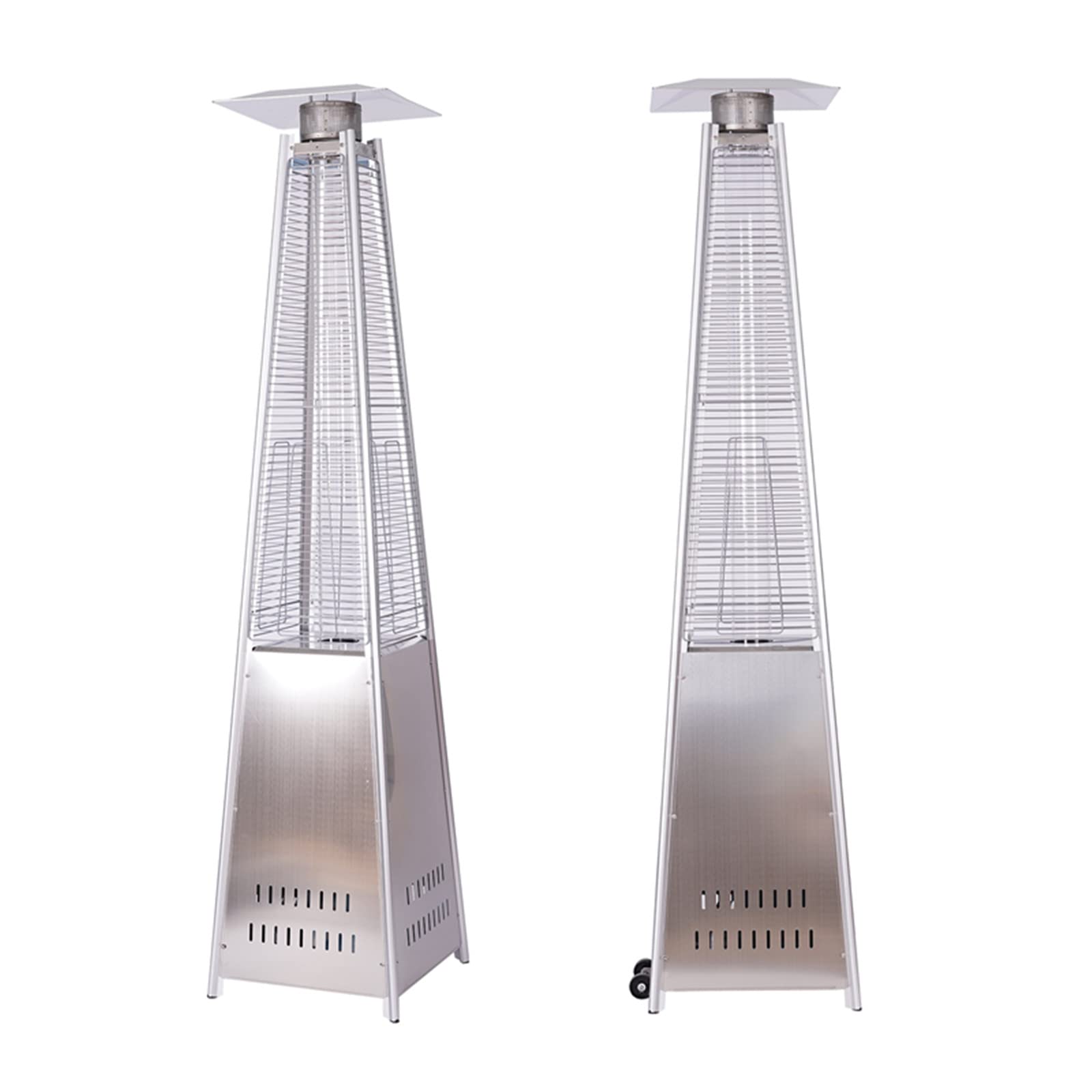 Bysesion GT1-JL Outdoor Propane Patio Heater with Wheels - Portable Pyramid Flame Heater in Stainless Steel - Perfect for Backyard, Deck, and Garden Heating