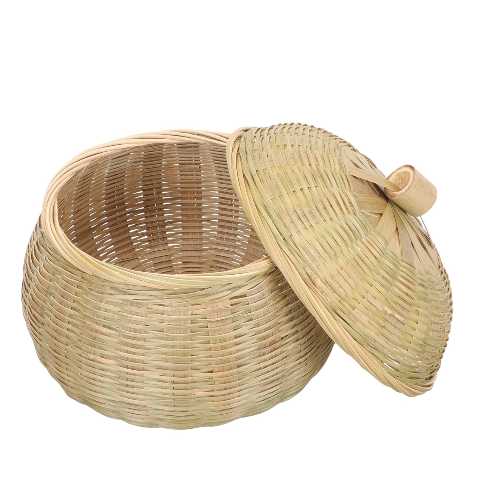 YARDWE Round Bamboo Woven Storage Basket with Lid - 19x15.5cm Organizer Bin for Bread, Food, Fruits & Kitchen Table Organization - Perfect for Pantry, Bathroom & Home Decor Storage