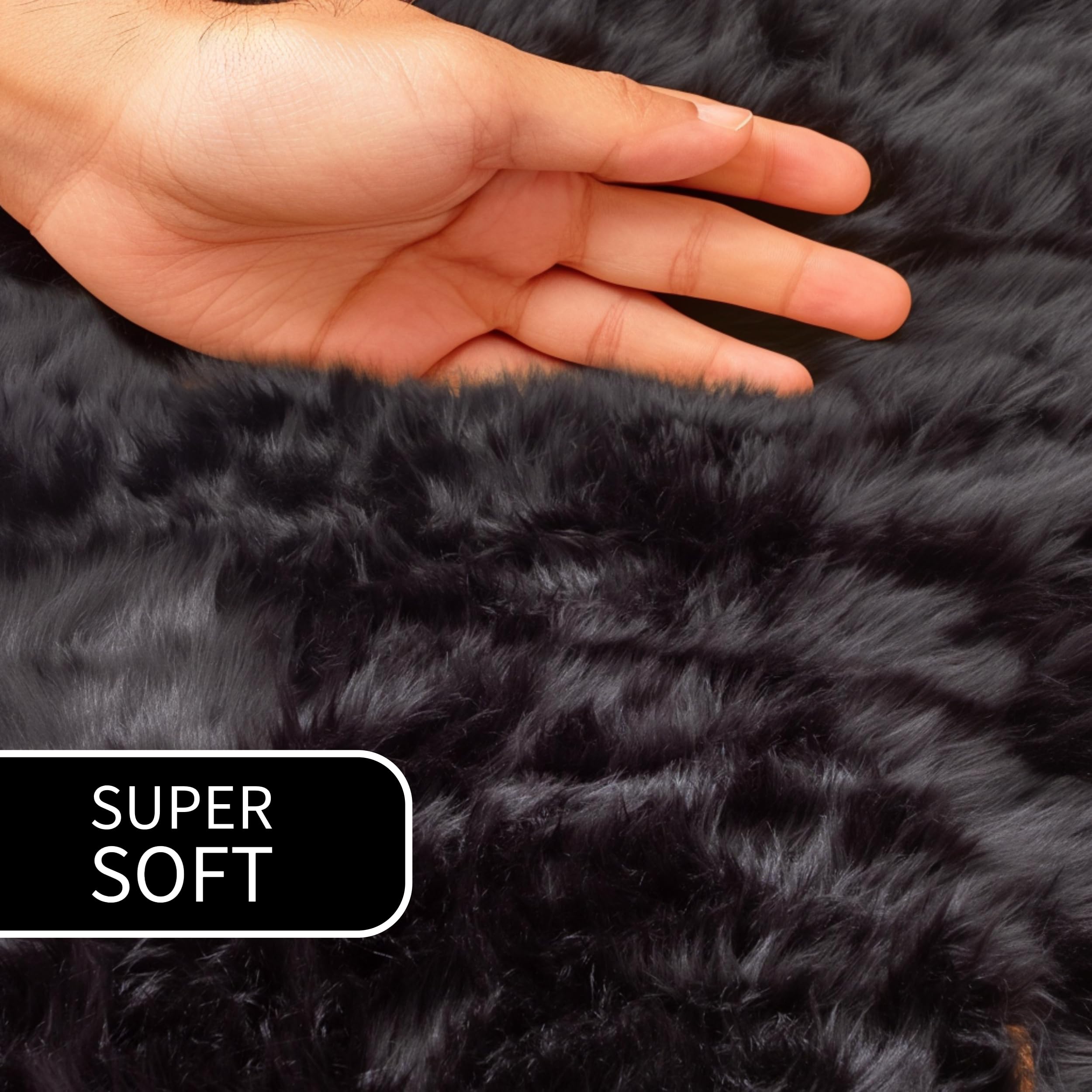Premium Ultra Soft Fluffy Faux Sheepskin Area Rug - 8x10 Feet Black Shaggy Carpet for Bedroom, Living Room & Nursery - Cozy Home Decor for Winter Warmth & Stylish Interior Design