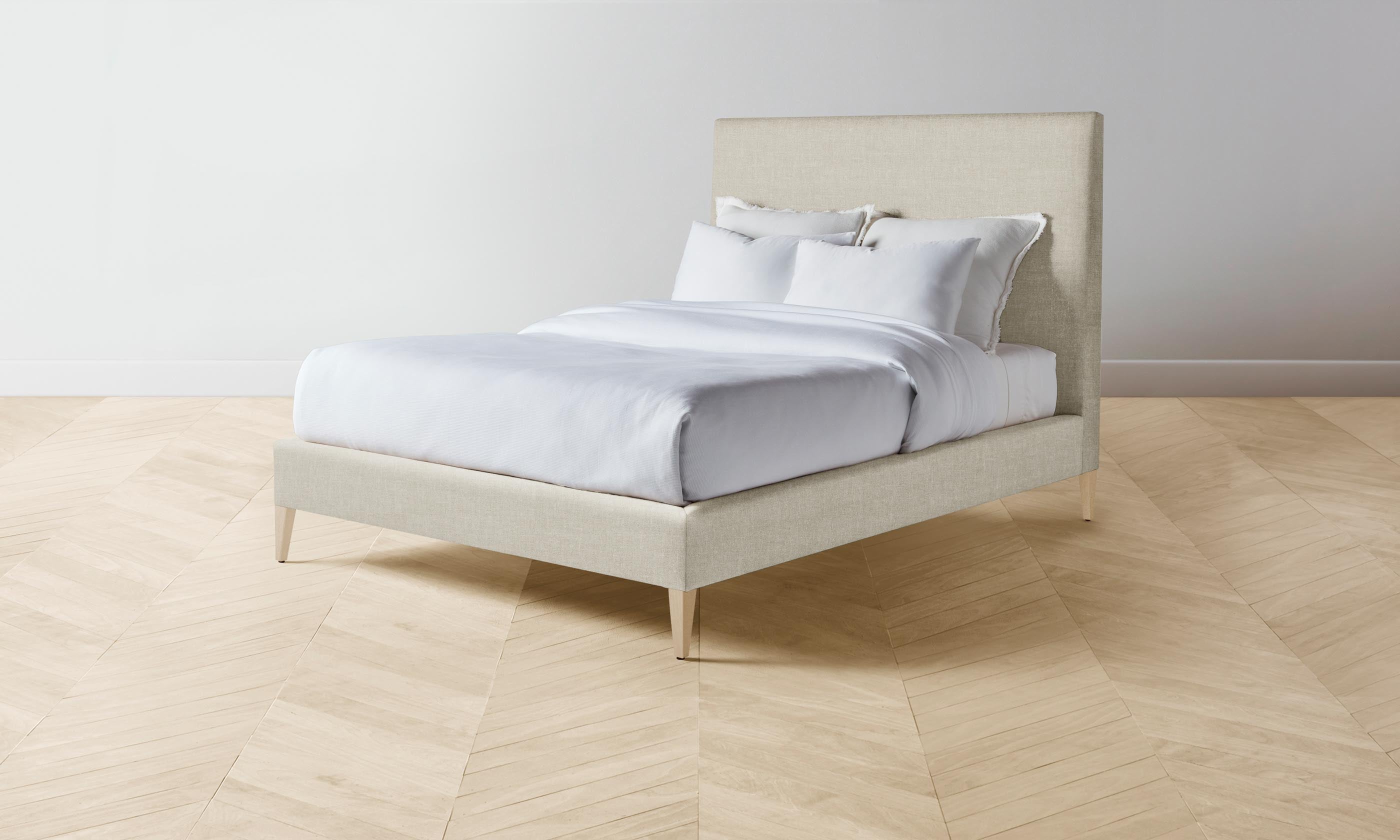 The Essex Bed - Heritage Belgian Linen Upholstered Alder Wood Bed Frame | Luxury Bedroom Furniture for Modern & Farmhouse Style Homes