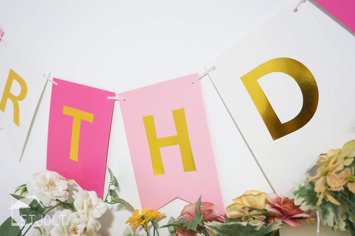 Rose Gold Sparkle Happy Birthday Banner - 13 Piece Pink Birthday Party Decorations for Girls, Nursery Hanging Signs with Golden Glitter | Perfect for Birthday Parties, Baby Showers & Room Decor